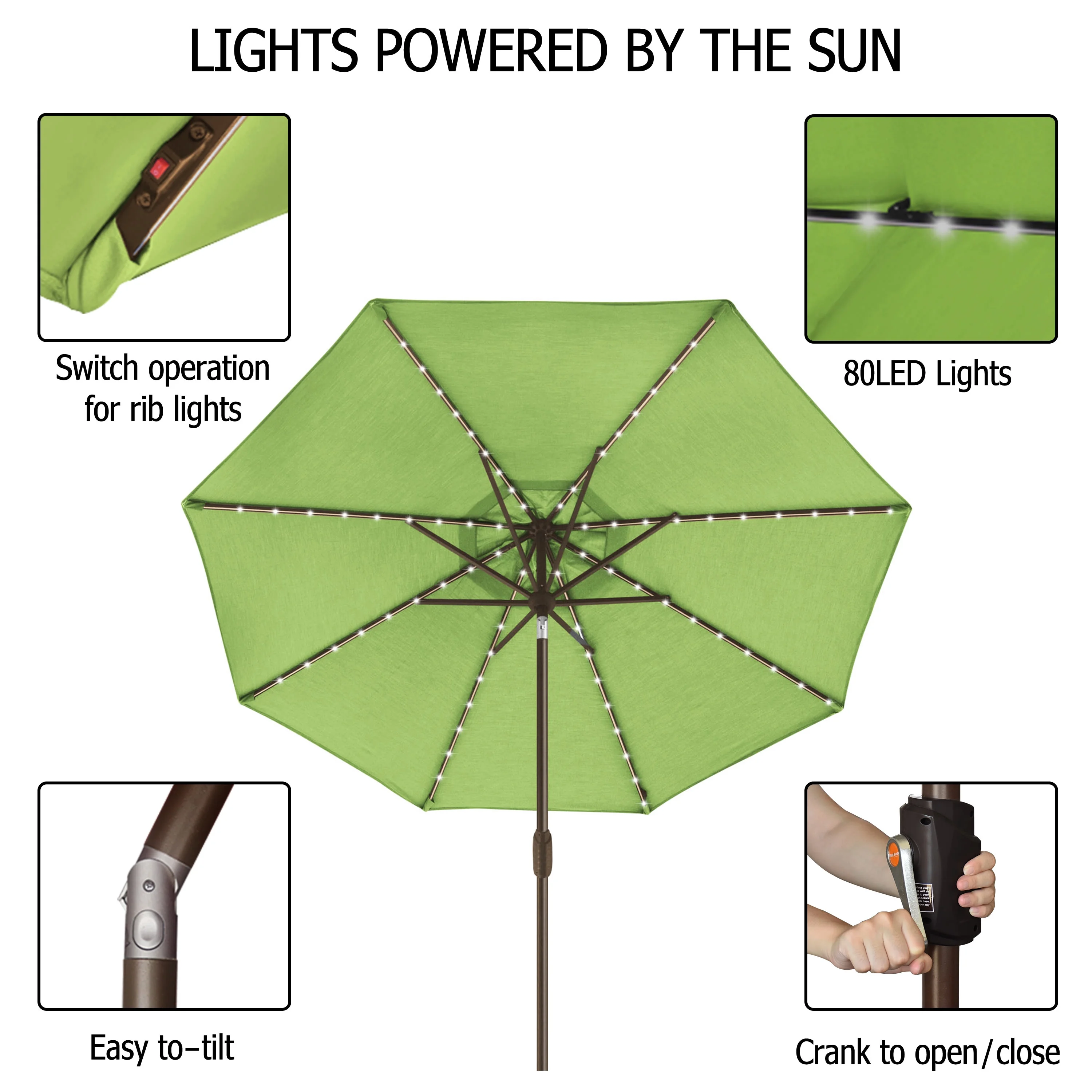 EliteShade Sunbrella Solar Umbrellas 9ft Market Umbrella with 80 LED Lights Patio Umbrellas Outdoor Table Umbrella with Ventilation and 5 Years Non-Fading Top,Ruby - Image 50