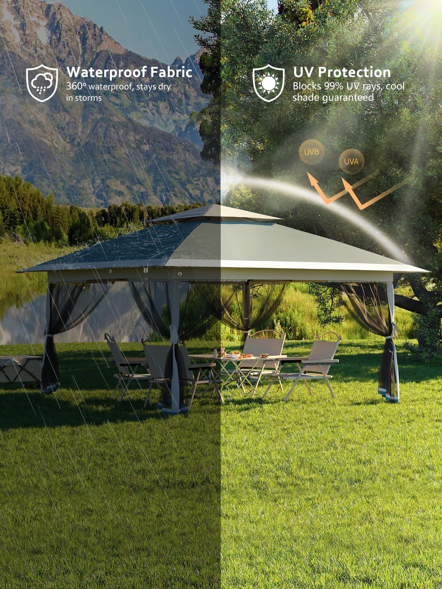 Accreate 13' X 13' Outdoor Patio Gazebo,Outdoor Canopy Tent with Mosquito Netting,Backyard Tent for Party, Wedding, Outdoor Dining, Patio, Backyard - Image 29