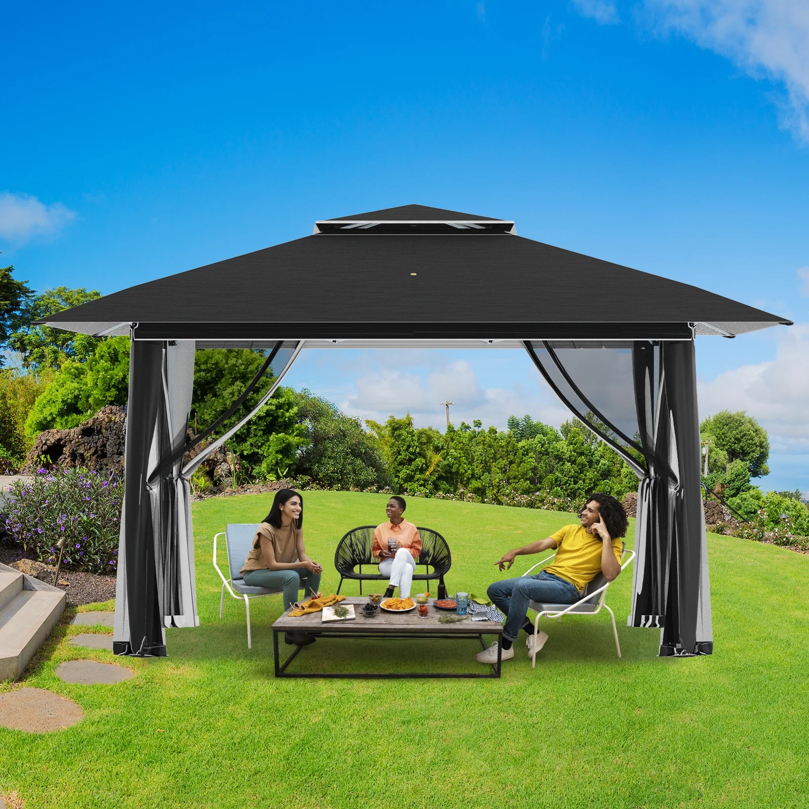 AVAWING 12x12 ft Outdoor Pop-up Canopy Party Tent Easy Setup Patio Wedding Tent, Khaki - Image 45