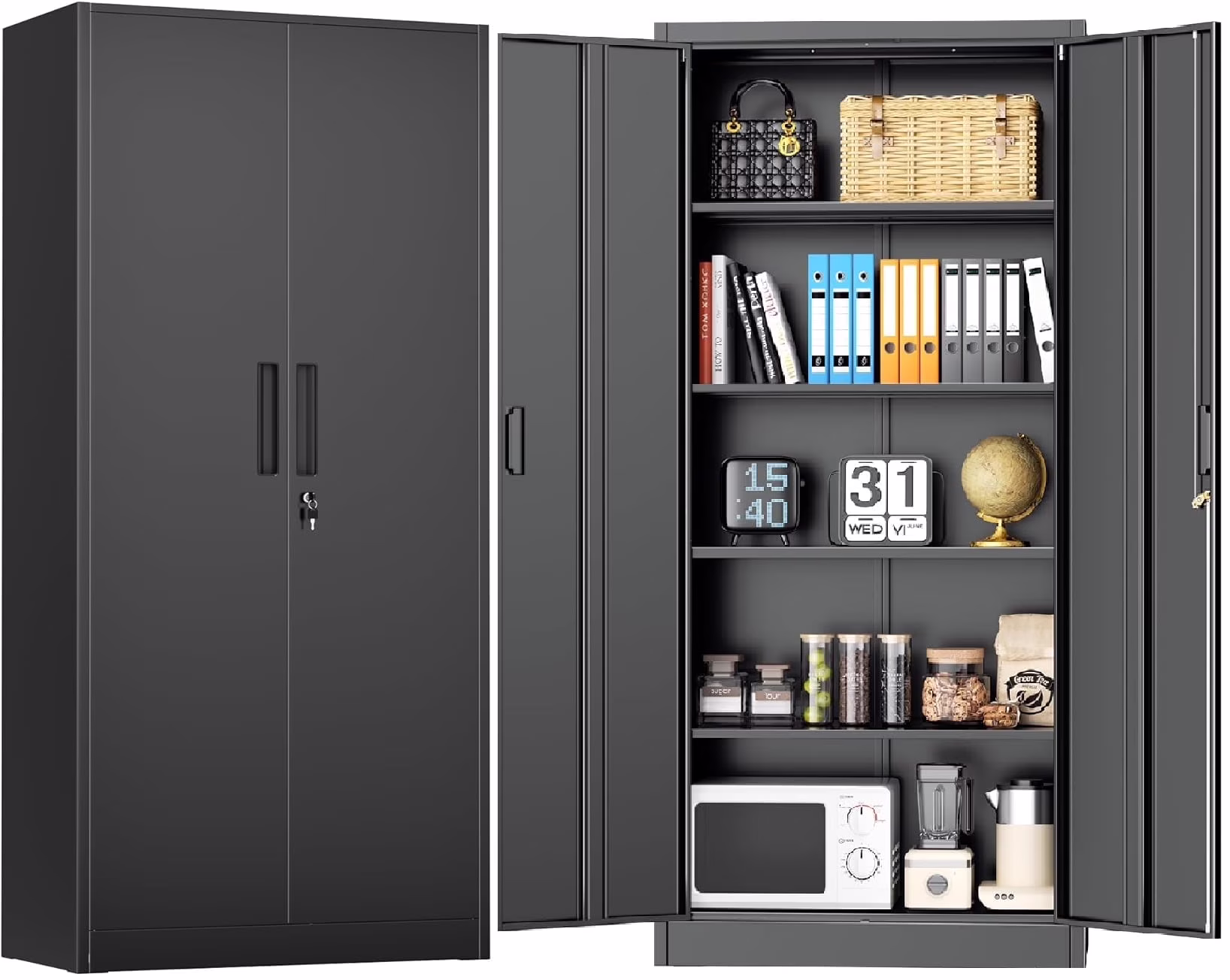 SOLAURA Metal Storage Cabinet with Wheels, 73" Garage Rolling Cabinet with Locking Door and 4 Shelves, Tool Cabinet on Caster for Home, Office, Black - Image 9