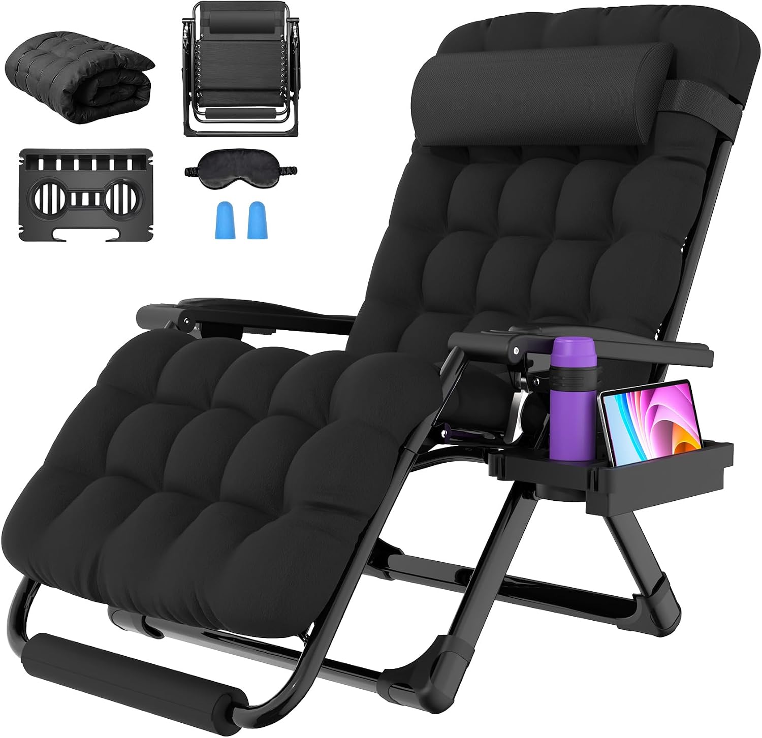 Oversized Zero Gravity Chair, 33In XXL Outdoor Recliner Chair w/ Removable Cushion & Headrest, Camping Lounge Chair w/ Upgraded Lock & Footrest, Reclining Patio Chairs for Indoor Outdoor, 500LBS - Image 9