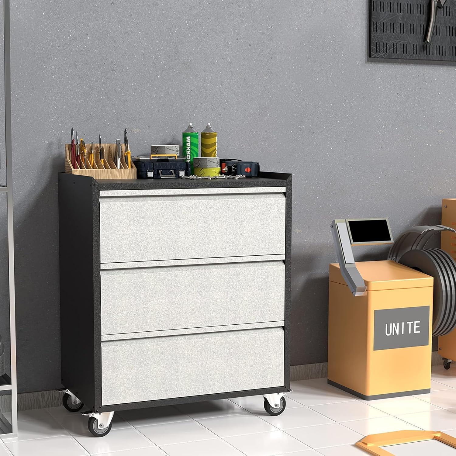Metal Storage Cabinet with Wheels, Rolling Tool Cabinet, Garage Storage Cabinet with 3 Drawer for Tools - Image 2