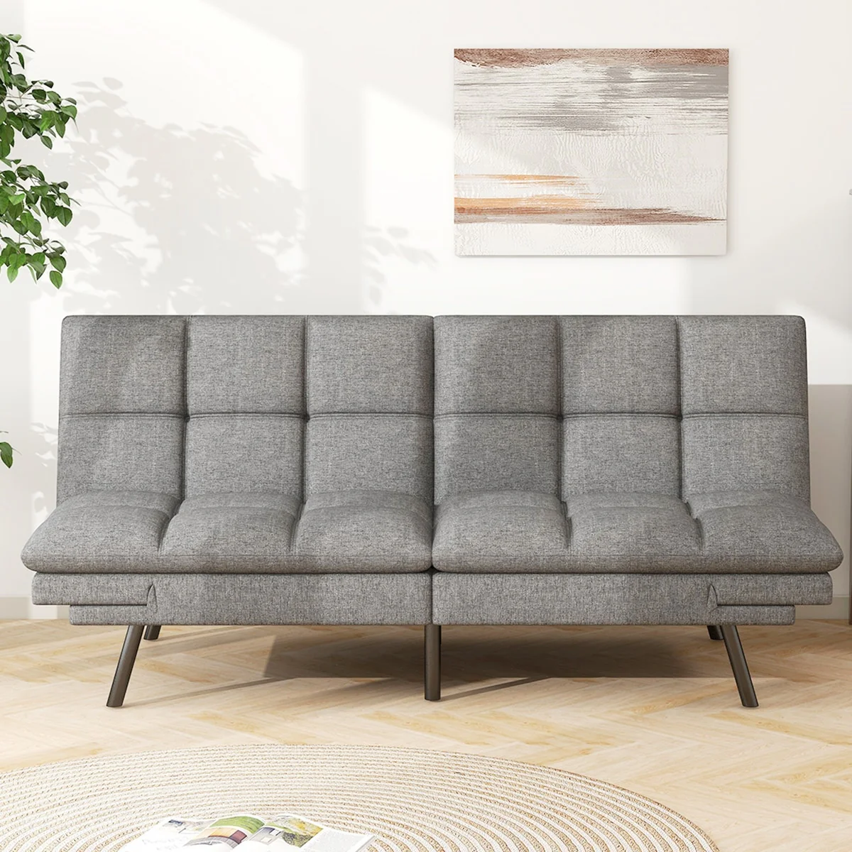 Convertible Futon Sofa Bed with Memory Foam, Foldable Loveseat Sleeper with Adjustable Armrests - Image 5
