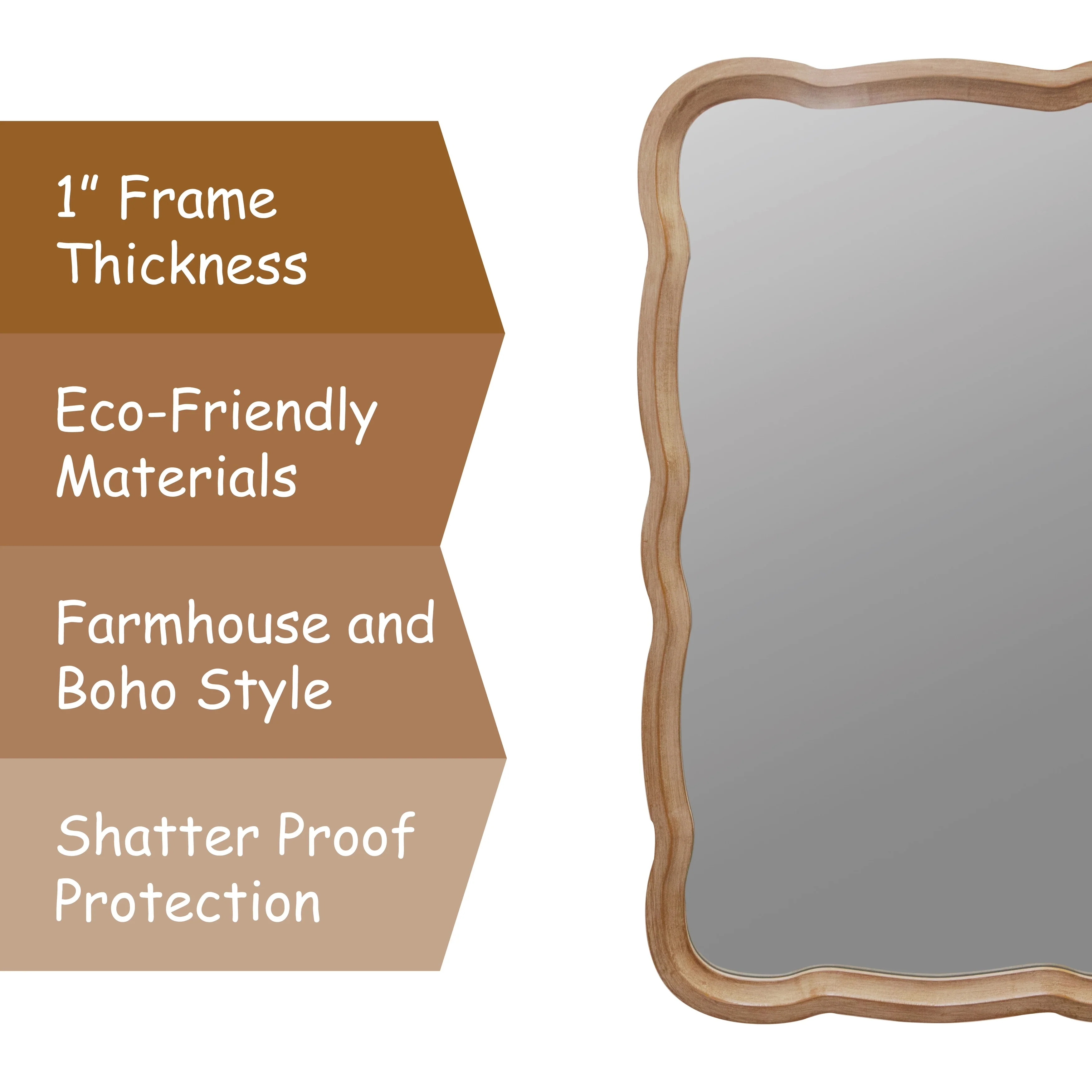 Curved Scallop Wood Frame Accent Mirror, Modern Decorative Wall Mirror for Living Room, Bedroom and Entryway - Image 13