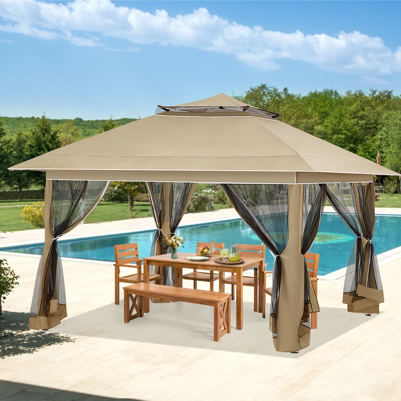 AVAWING 12x12 ft Outdoor Pop-up Canopy Party Tent Easy Setup Patio Wedding Tent, Khaki - Image 63