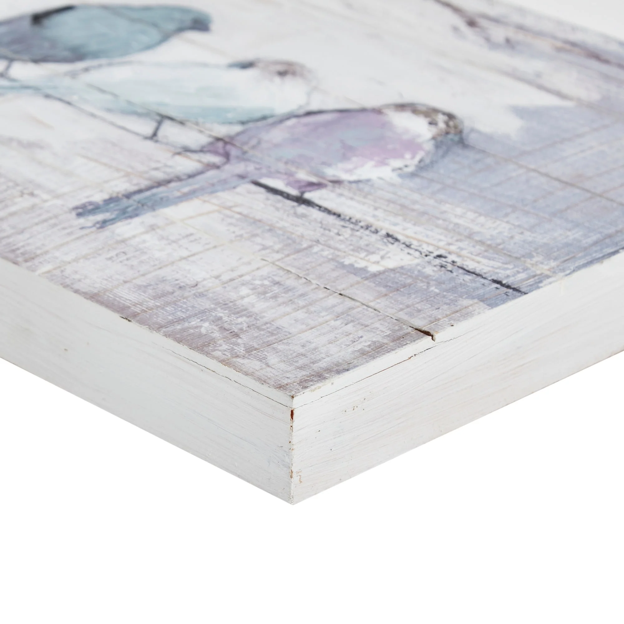 Hand Painted Perched Birds Wood Plank Wall Decor, White and Grey Decorative Wall Art - Image 3