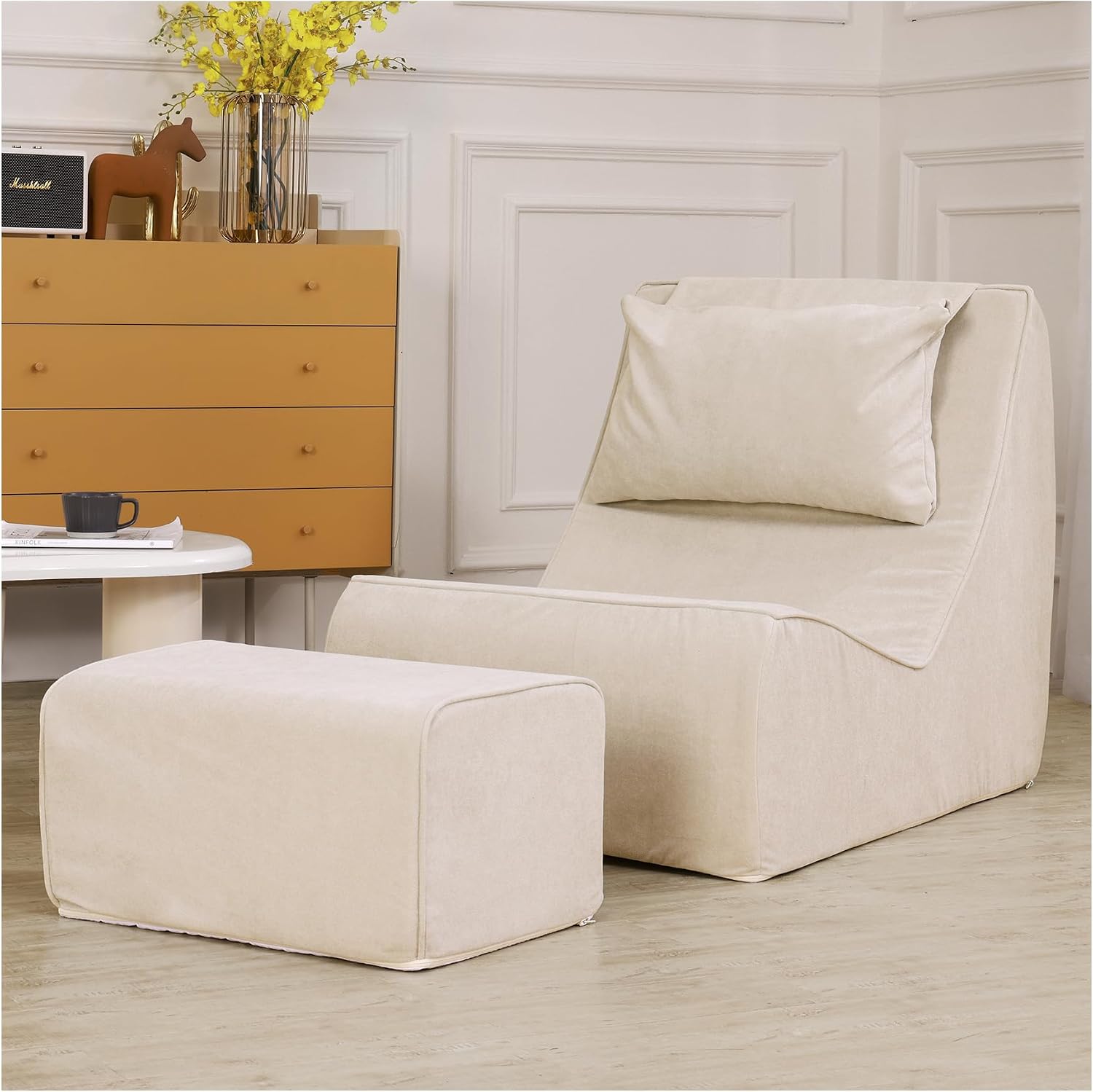 Chaise Lounge Chair with Ottoman,Giant Corduroy Bean Bag Chair for Adults - Image 12