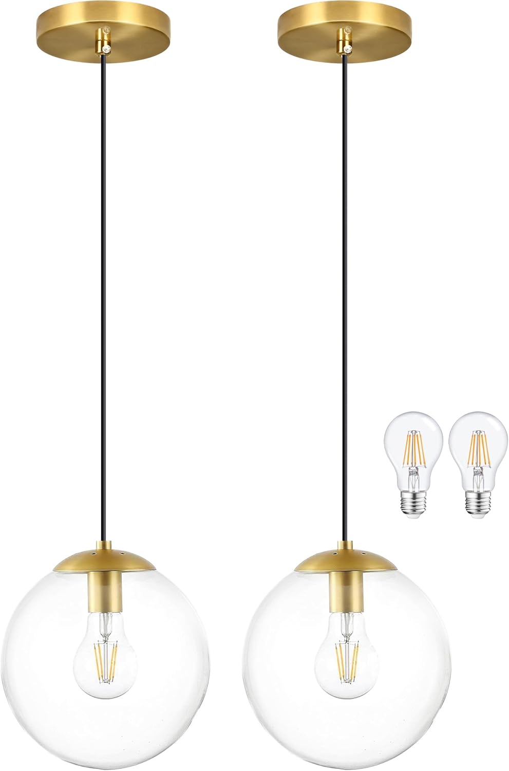 14" Gold Globe Pendant Light, Mid Century Pendant Light, Clear Glass Pendant Lights, Kitchen Island Adjustable Hanging Light Fixture for Dining Room, Bedroom, Kitchen Island - Image 6