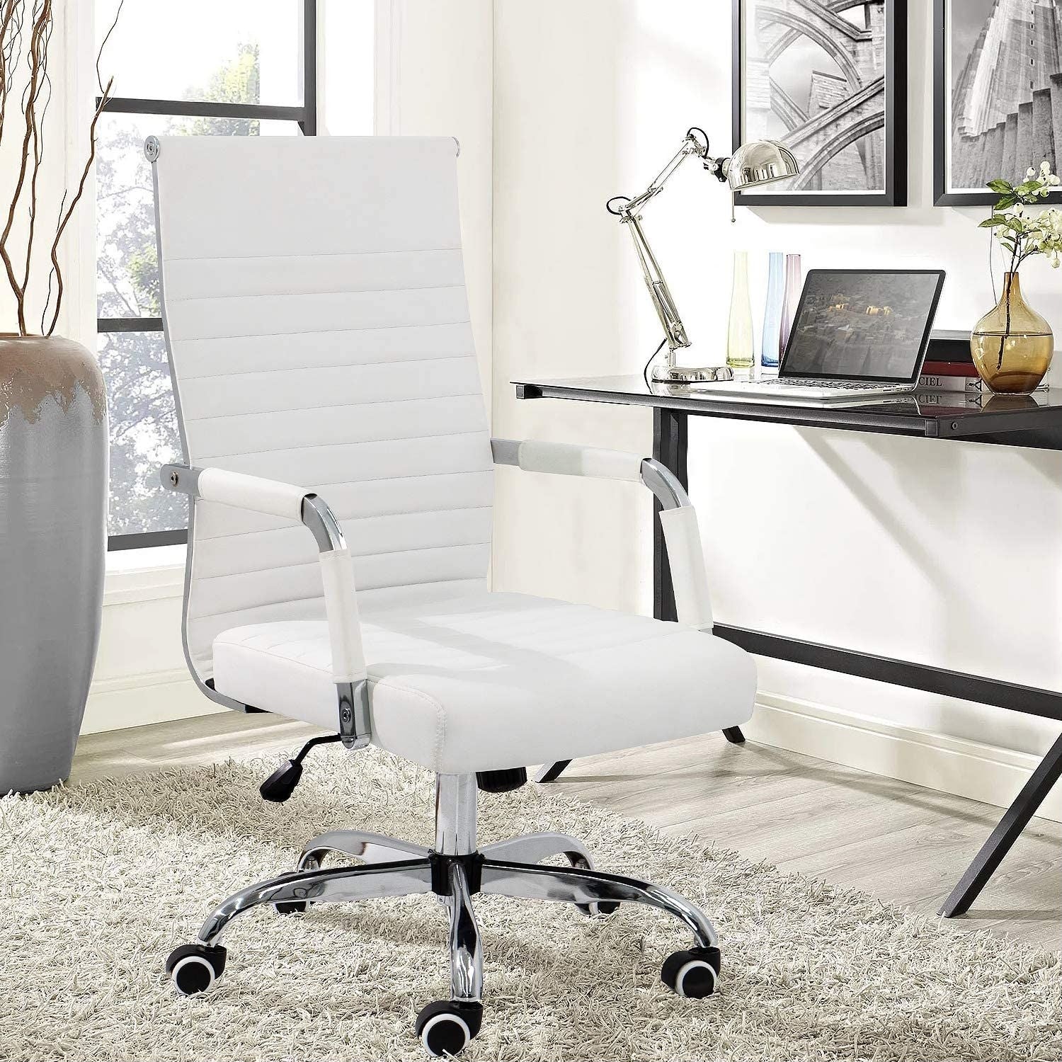 Ergonomic Ribbed Office Chair, Modern Computer Desk Chair with Comfortable Upholstered Seat for Home and Office - Image 2