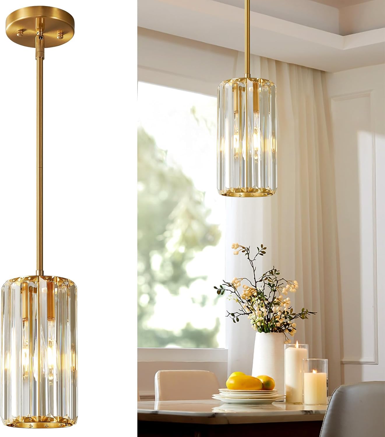 Chrome Pendant Lighting, Modern Pendant Light, Mini Crystal Chandeliers, Adjustable Pendant Light Fixture for Kitchen Island, Dining Room, Corridor & Bedroom (Chrome, 3-Pack) - Image 16