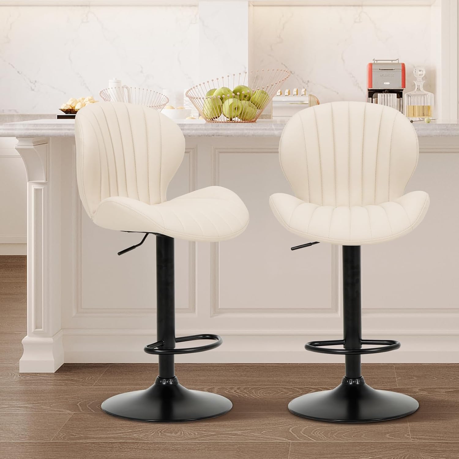 Bar Stools Set of 6, Modern Swivel Bar Chairs, Adjustable Faux Leather Upholstered Barstools Counter Height with High Backrest for Bar, Kitchen Island, Dining Room, Black - Image 22