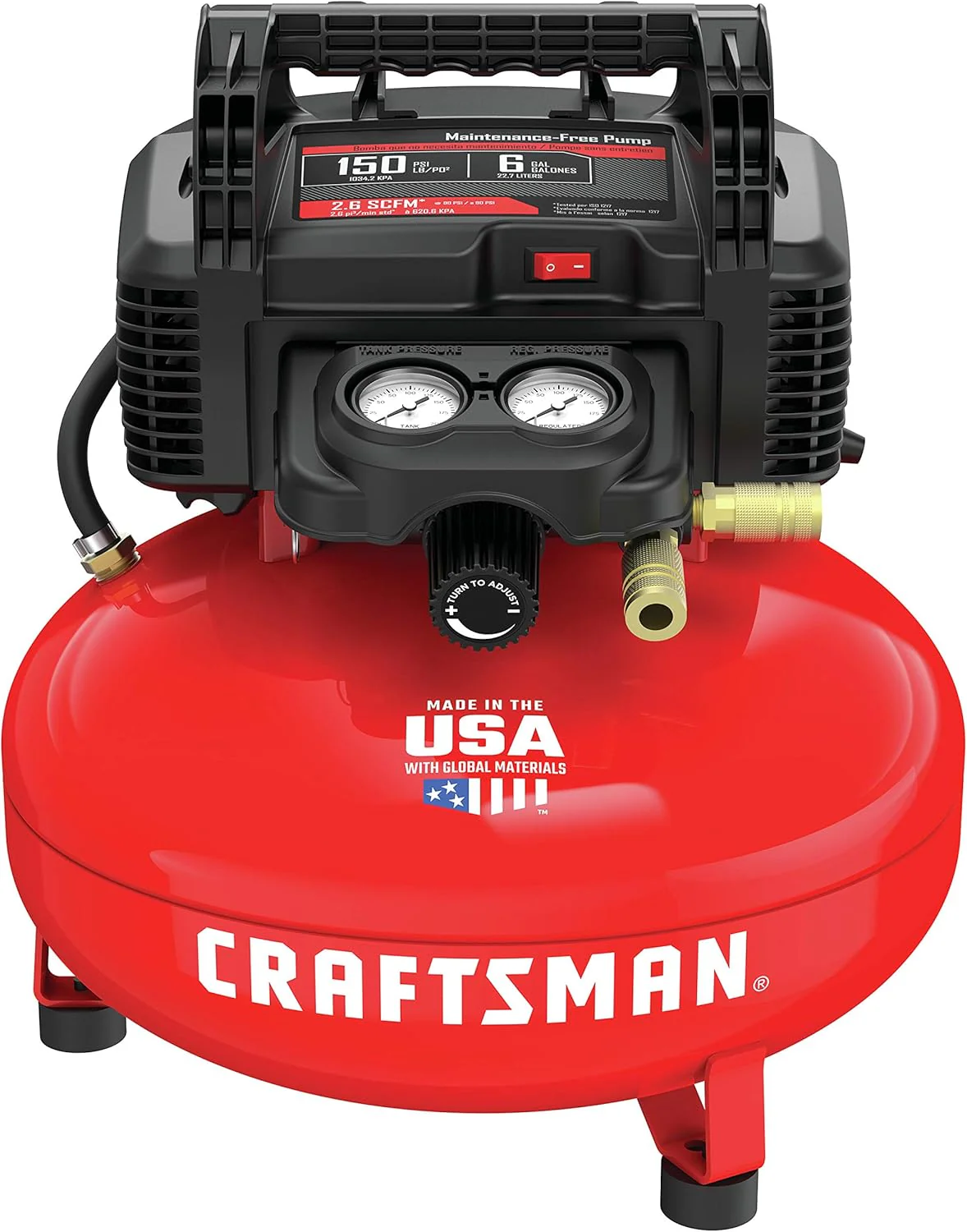 6 Gallon Pancake Air Compressor, Oil-Free Portable Compressor Kit for Garage, Workshop and DIY Projects - Image 7