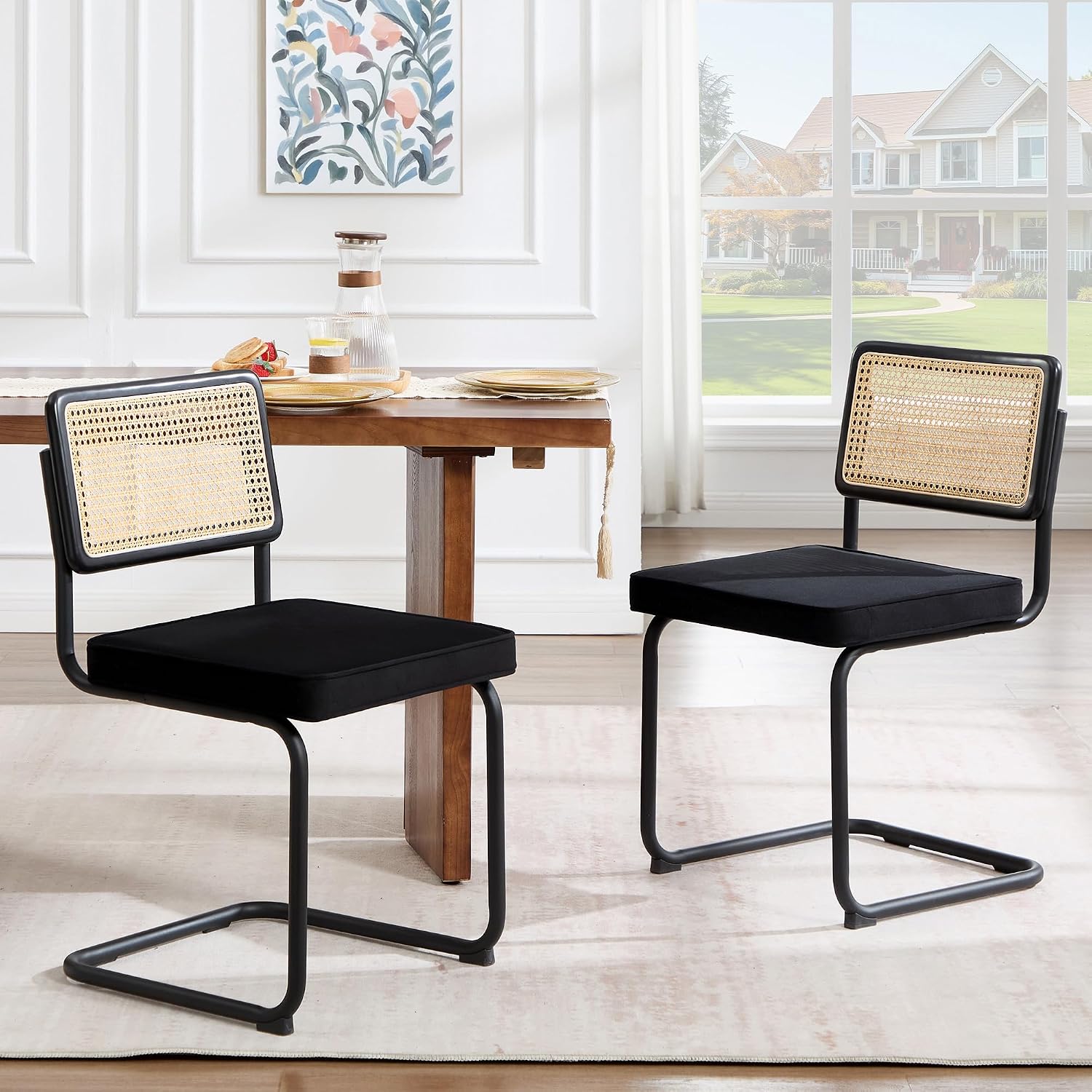 Natural Rattan Dining Chairs Set of 2, Modern Cesca Kitchen Chair - Image 15
