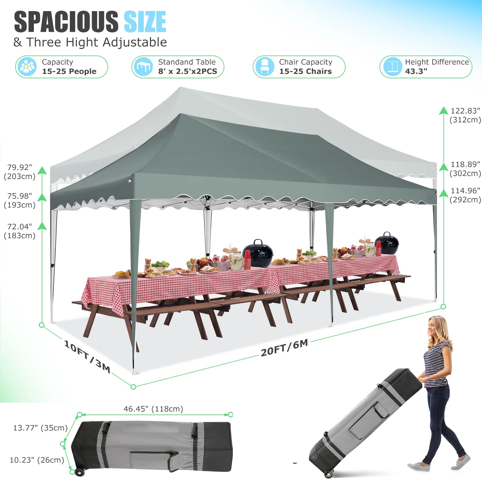 HOTEEL Canopy 10'x20' Pop Up Canopy Tent Heavy Duty Waterproof Adjustable Commercial Instant Canopy Outdoor Party Canopy Parties,Wedding,Outside Patio,Event,Backyard,White - Image 25