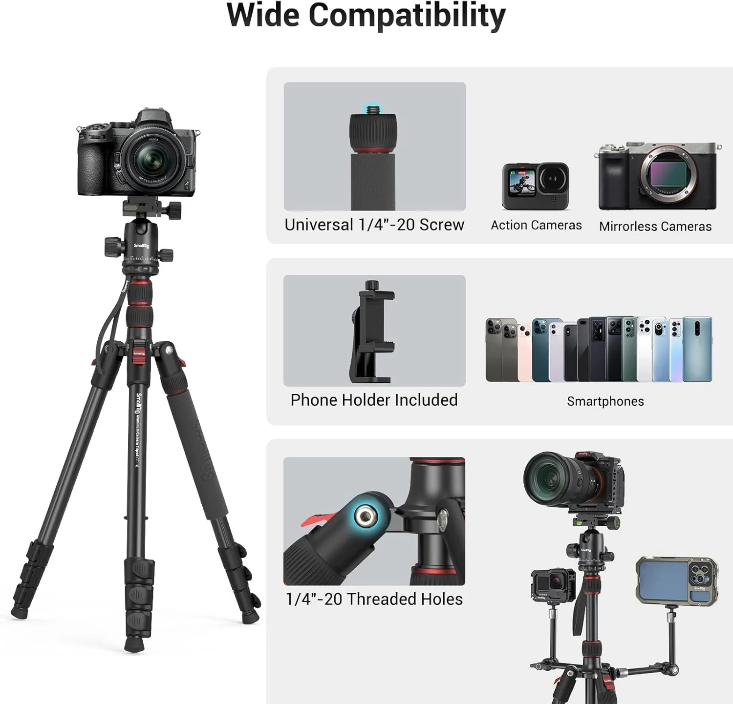 71" Foldable Aluminum Camera Tripod and Monopod, Adjustable Photography Tripod Stand for Cameras and Video - Image 8