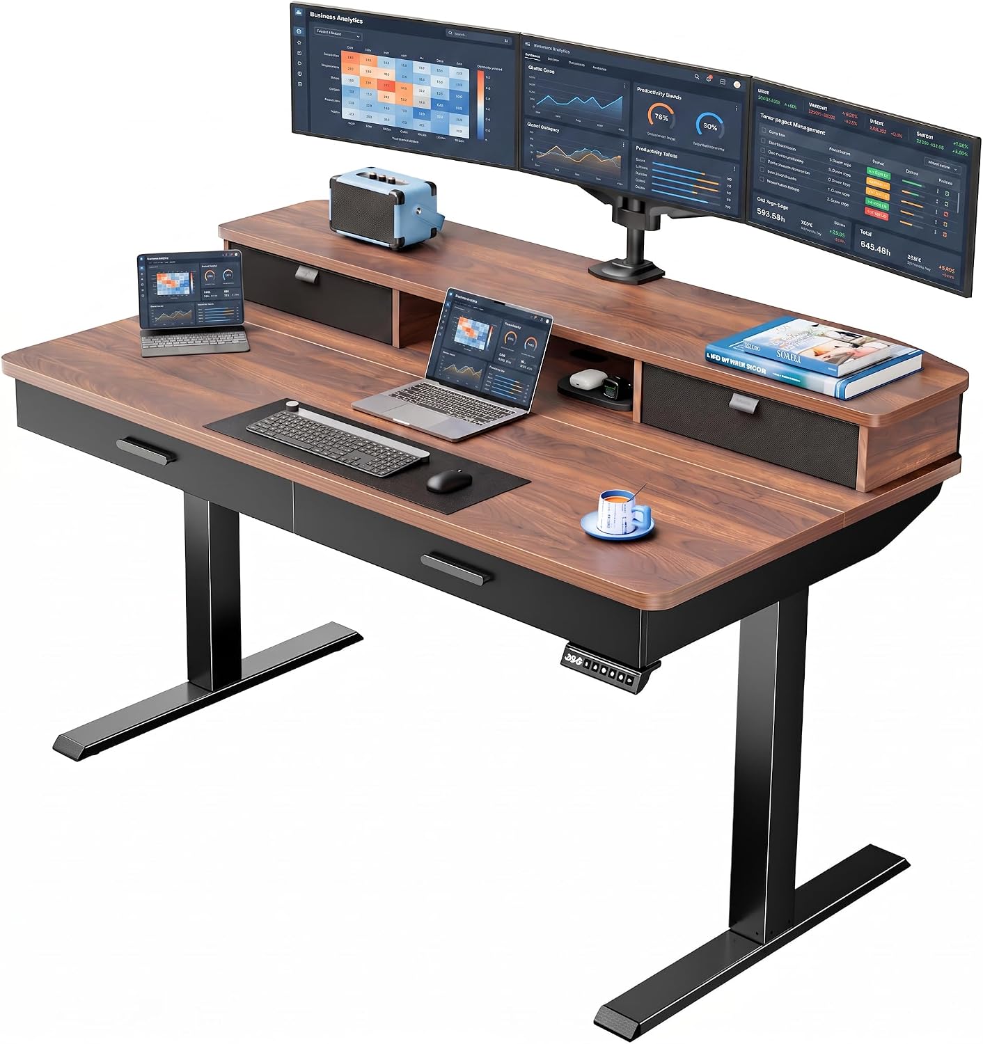 32 x 20 Inch Electric Standing Desk with 4 Drawers, Height Adjustable Sit Stand Desk, Natural - Image 7