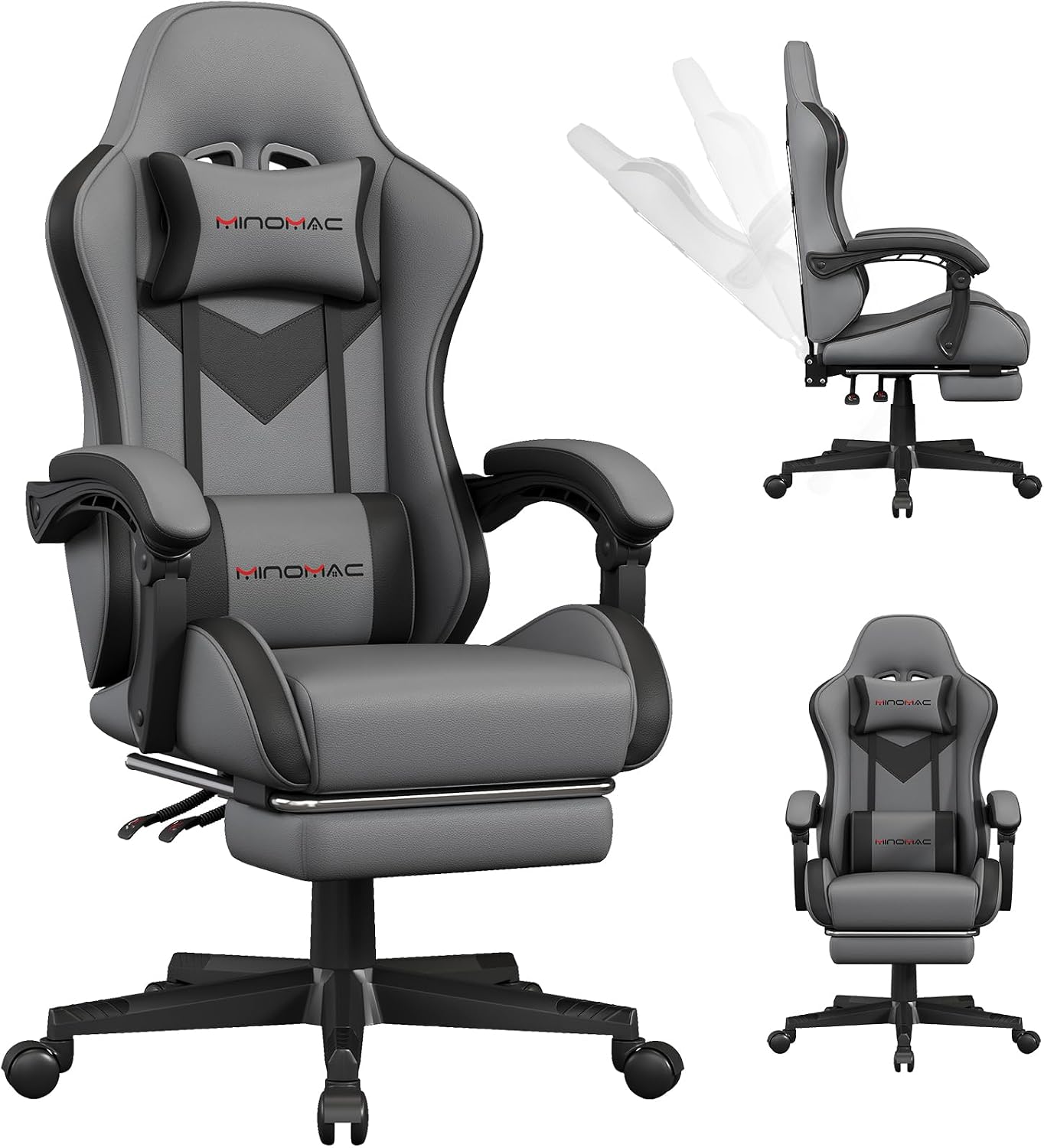 Gaming Chair Ergonomic Gamer Computer Office Chair, with Footrest, Lumbar Support, Headrest, Adjustable Height, Swivel Rolling - Image 2
