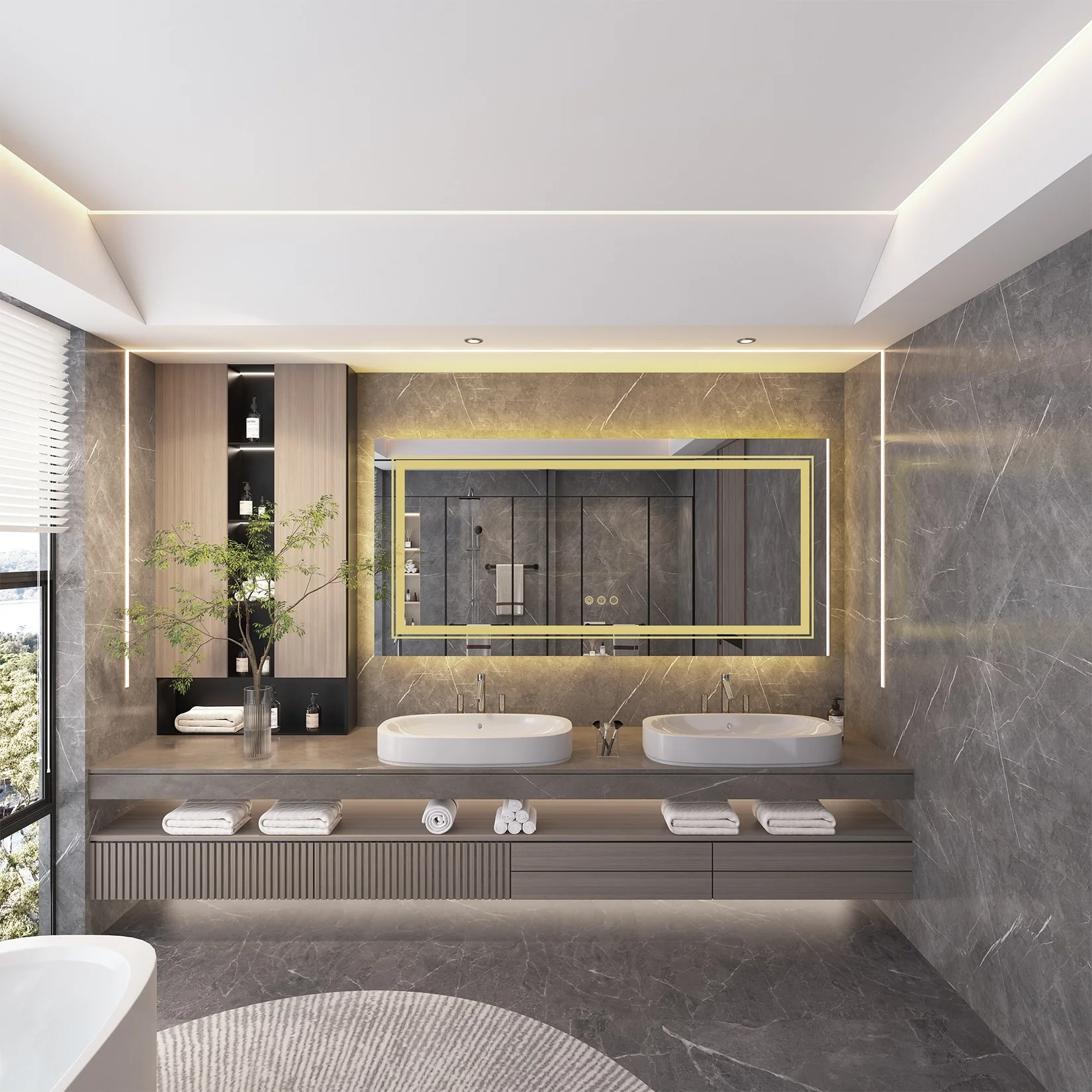 Extra Large LED Lighted Bathroom Mirror, Anti-Fog Wall Mounted Vanity Mirror with 3 Colors - Image 43