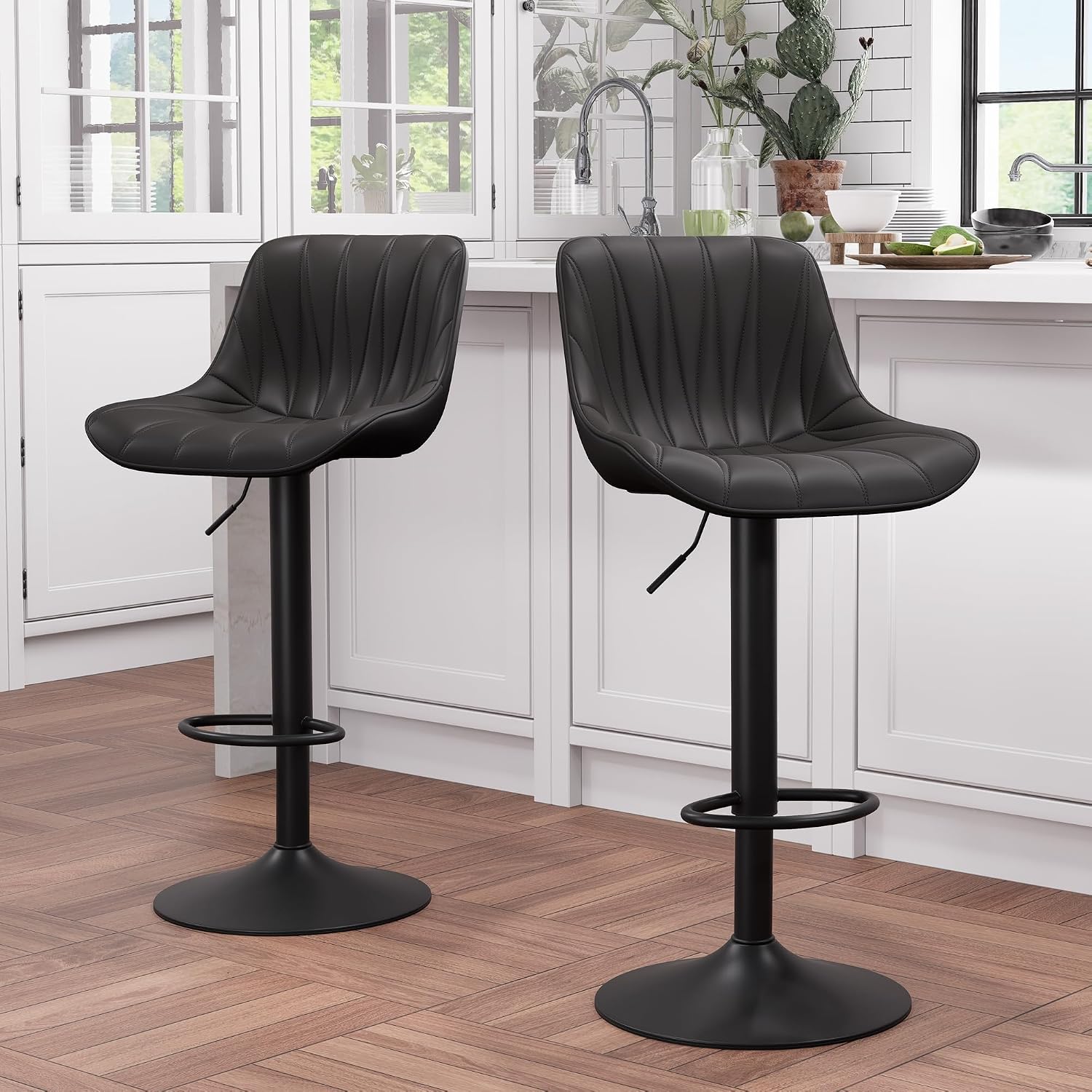 Bar Stools Set of 2 for Kitchen Island, White Faux Leather Padded - Image 10
