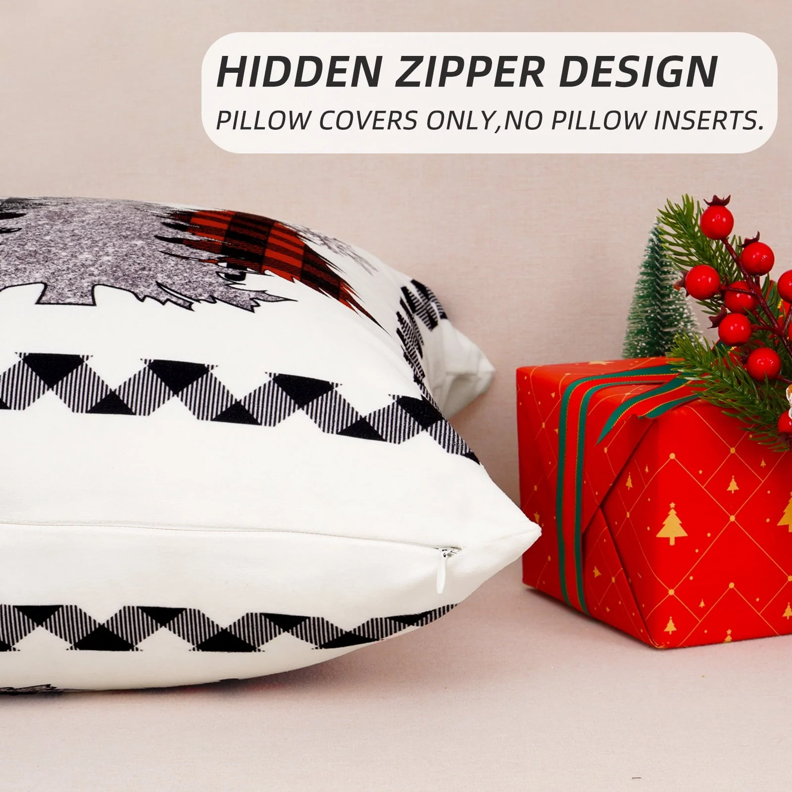 BLEUM CADE Christmas Pillow Covers 18 x 18 inch Grey Snowflakes Christmas Tree Throw Pillow Covers Set of 2,Xmas Buffalo Plaid Cushion Cover Winter Holiday Decorative Pillow Cases - Image 5