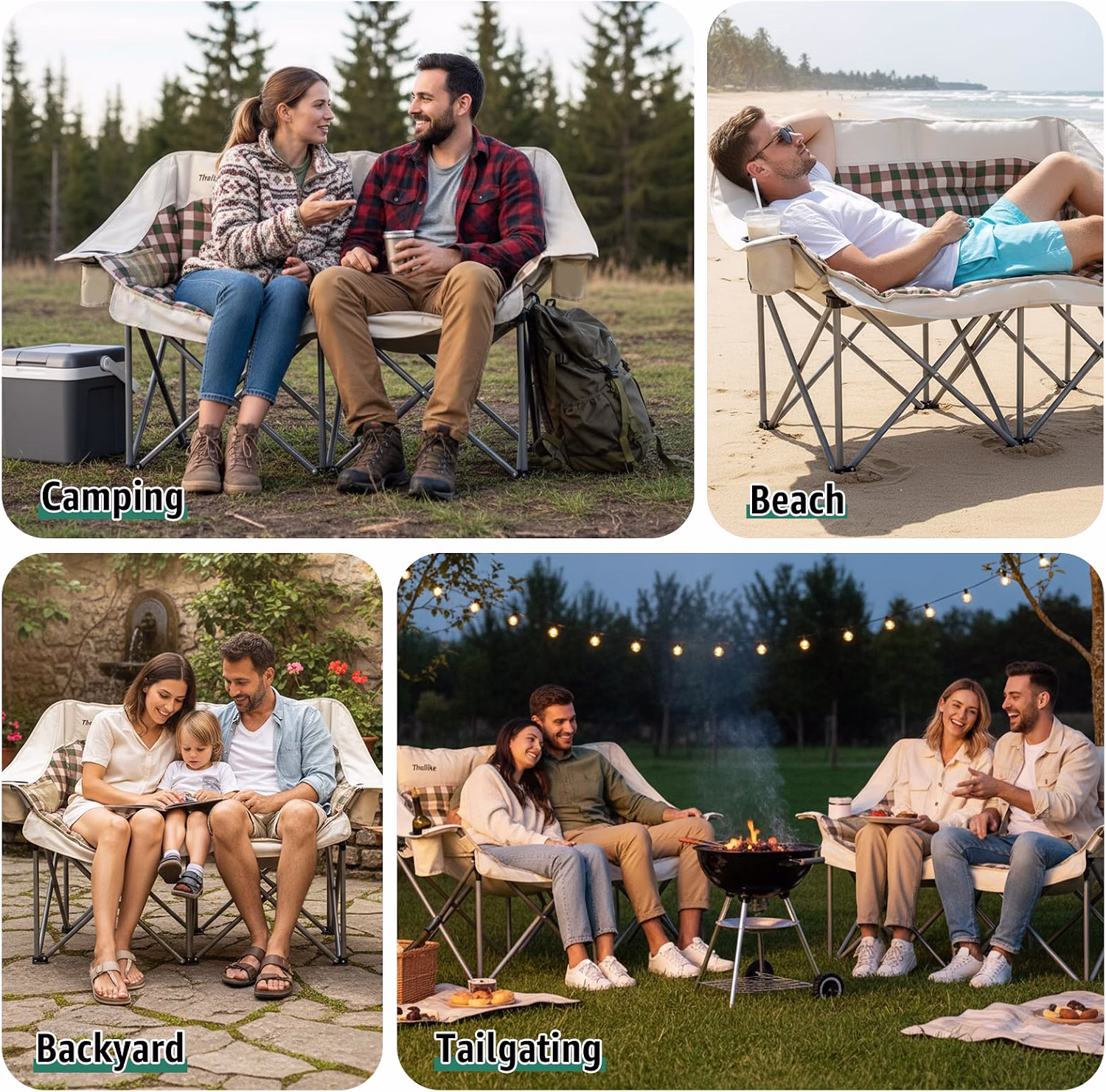 Double Camping Chair, Oversized 2 Person Camp Chairs with Cup Holders Side & Backrest Mesh Pockets Padded Loveseat Camping Chair Foldable for Outdoor Lawn Backyard Beach Support 800LB - Image 8