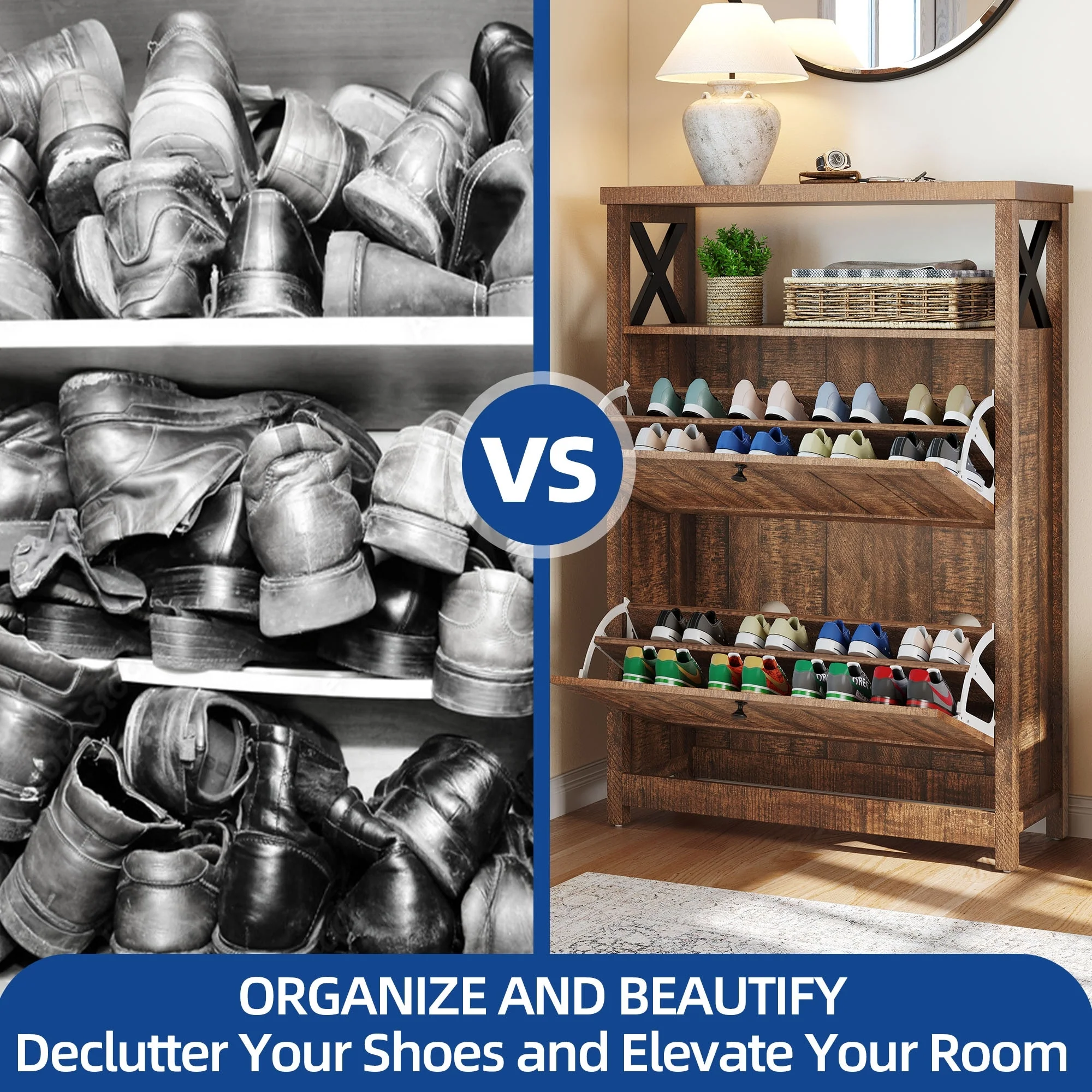 Shoe Storage Cabinet Organizer with 2 Compartments, Entryway and Hallway Shoe Cabinet - Image 17