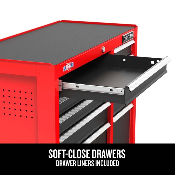 26-Inch W x 36.5-Inch H 5-Drawer Steel Rolling Tool Cabinet, Red - Image 2