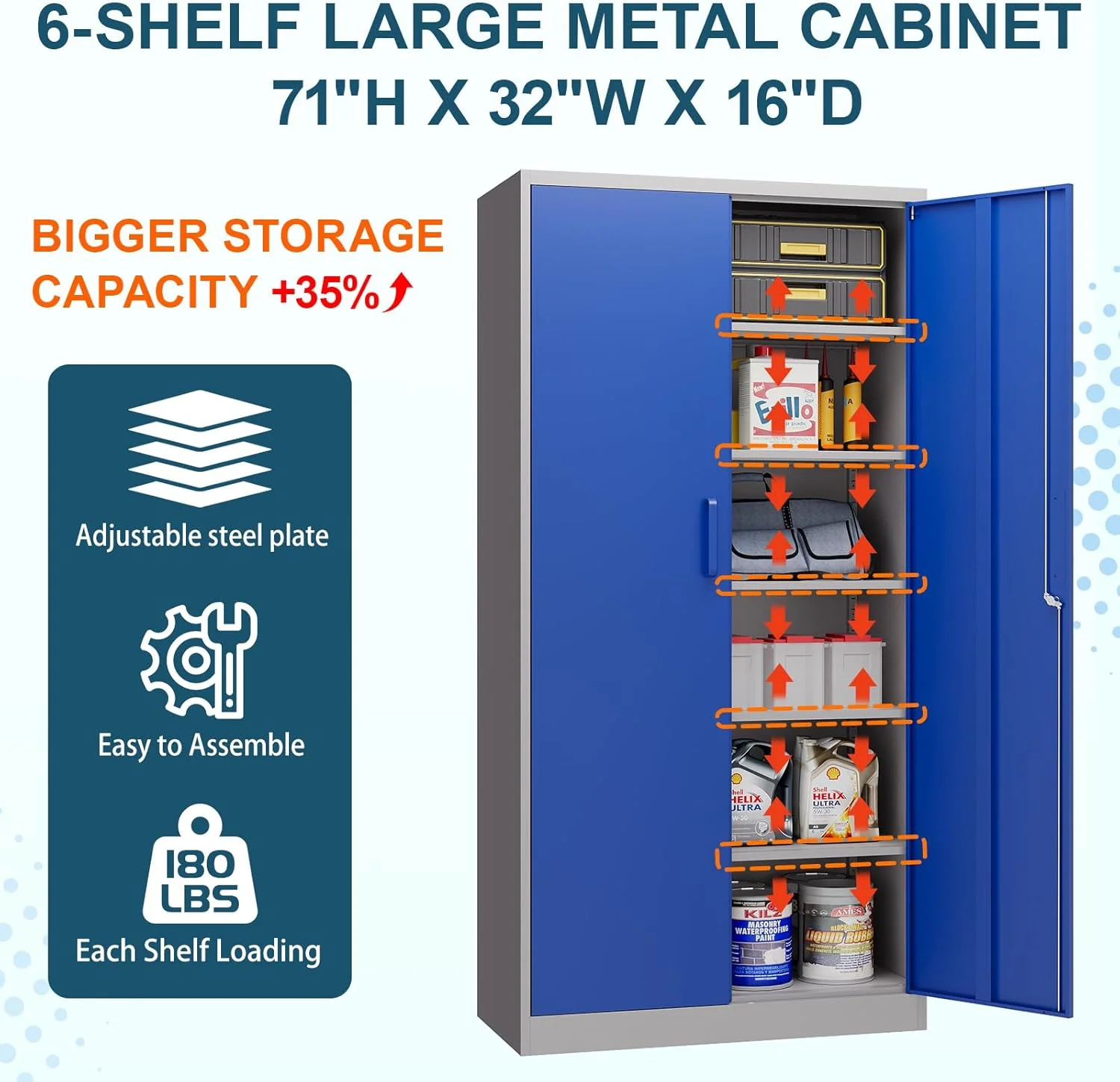 MIIIKO Metal Storage Cabinet with Locking Doors, Black Garage Lockable Steel Cabinets with 4 Doors and 5 Shelves for Home, Garage, Pantry Workshop Warehouse - Image 29
