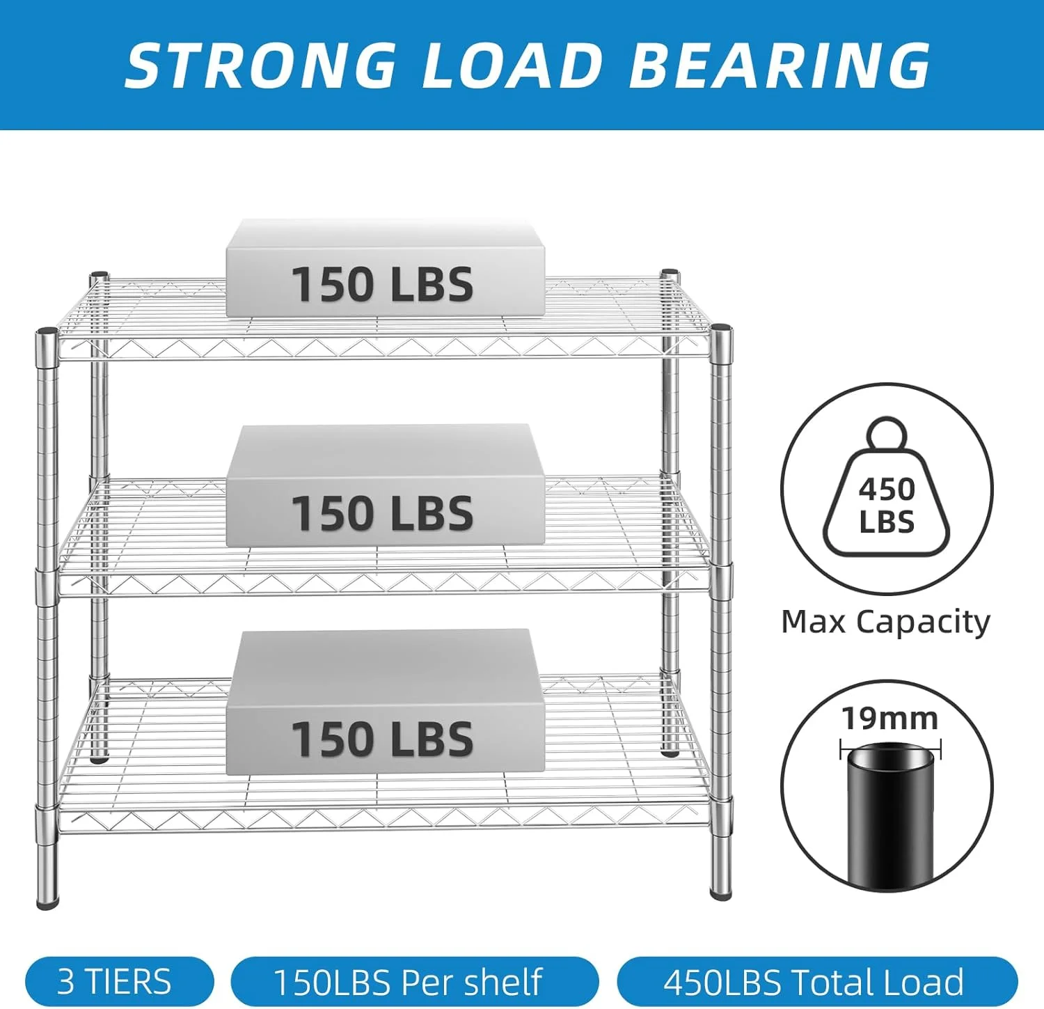3-Shelf Adjustable Metal Shelf Wire Shelving Storage Rack for Office,Kitchen,Bedroom,Bathroom,Laundry,Pantry Basement,Garage(Chrome,36" L x 14" W x 30" H) - Image 2