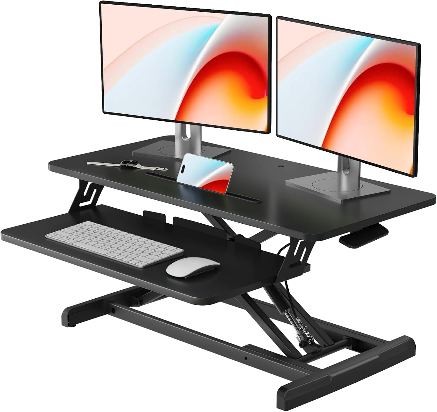 32" Height Adjustable Standing Desk Converter, Sit-Stand Desk Riser with Keyboard Tray, Desktop Workstation Riser for Home Office - Image 5