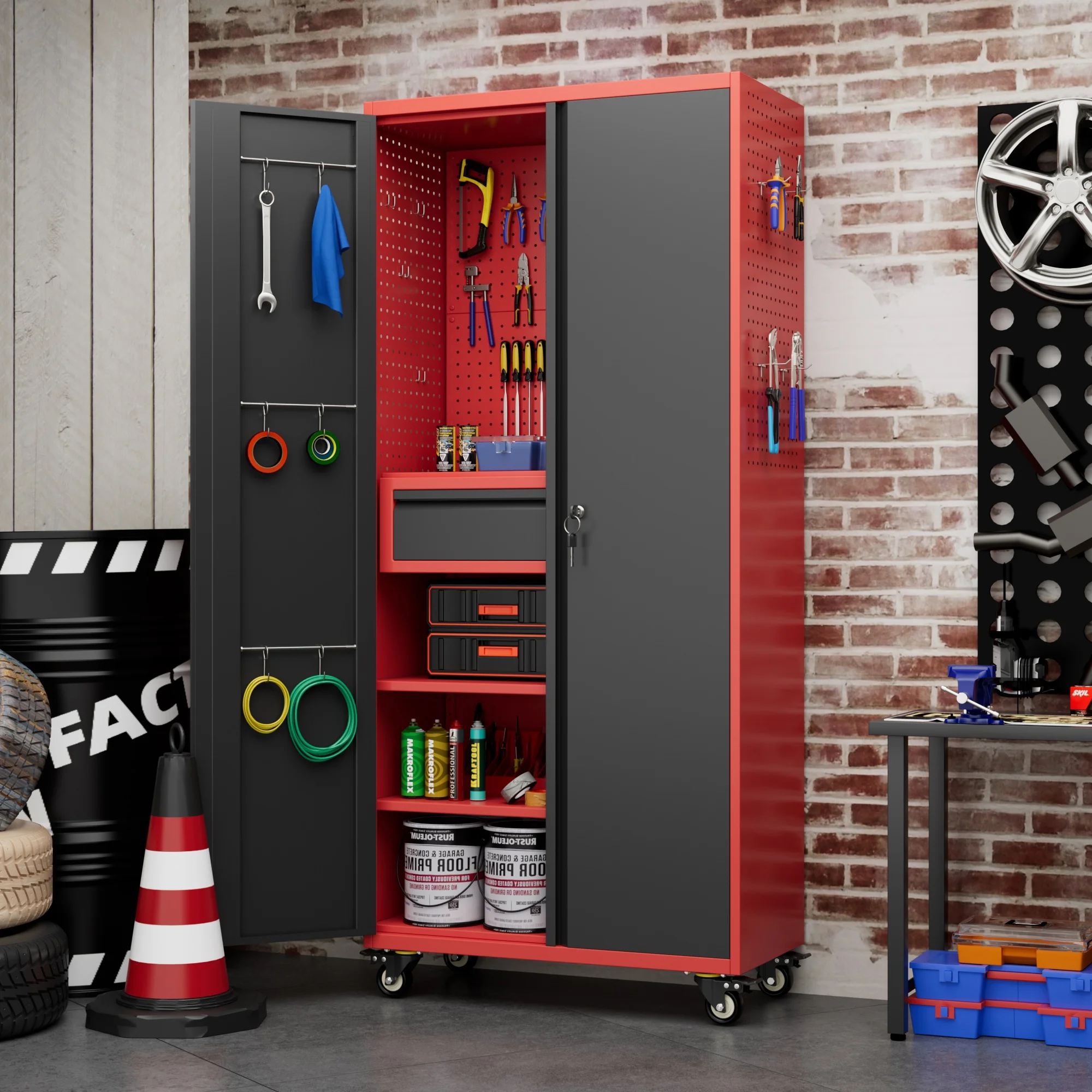 Aobabo Metal Storage Cabinet with Lock,Garage Storage Cabinet with Wheels,72In Steel Storage Cabinet for Garage Home Storage, Black Required-Assembly - Image 206