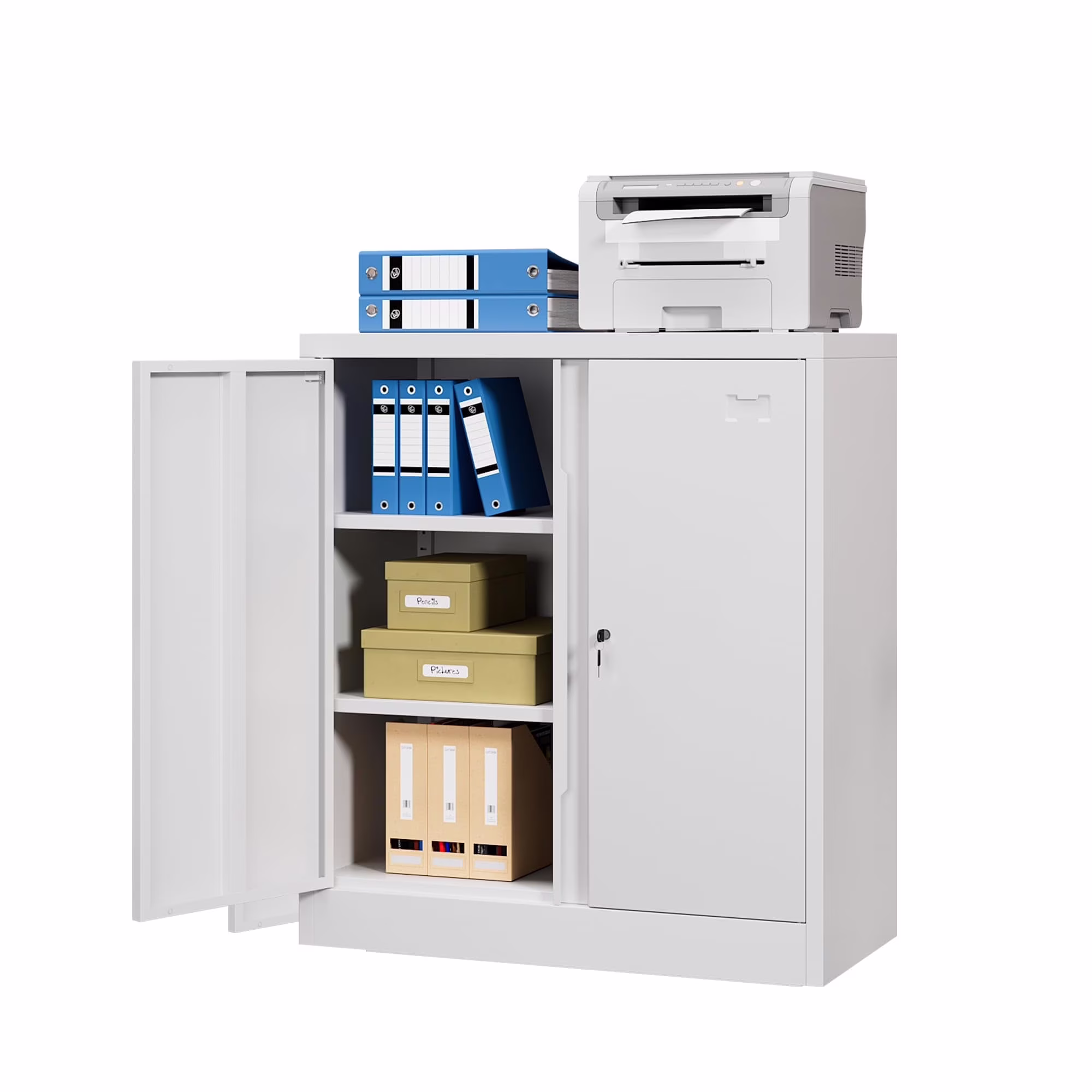 Metal Storage Cabinet, Metal Garage Storage Cabinet with 2 Doors and 2 Adjustable Shelves, Metal Cabinet Great for Garage, Home, Office, Warehouse (White, 36 inch)