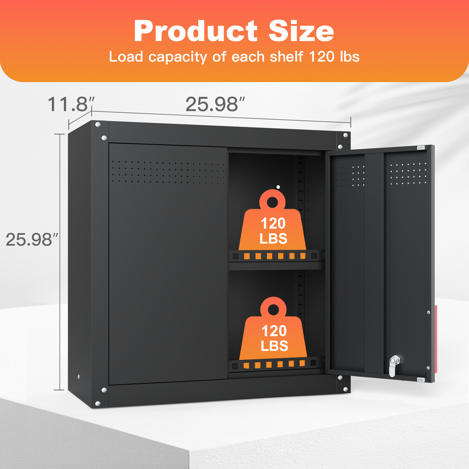 Garage Wall Cabinet, Metal Wall Cabinet with Lockable Doors, 26" Tall Wall Cabinet with Adjustable Shelf,Garage Storage Cabinets Shelf with Anti-fall Rails for Garage, Storage Room - Image 6
