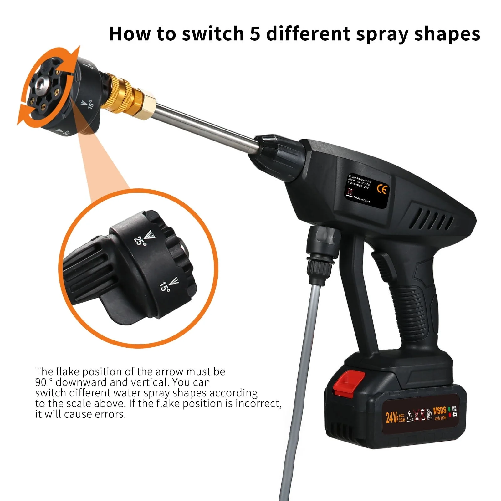 Eccomum 6-in 1 Spray Cordless Power Washer 60Bar 300W High Power Washer Machine with Rechargeable Battery for Car Fence Floor Cleaning Watering - Image 6