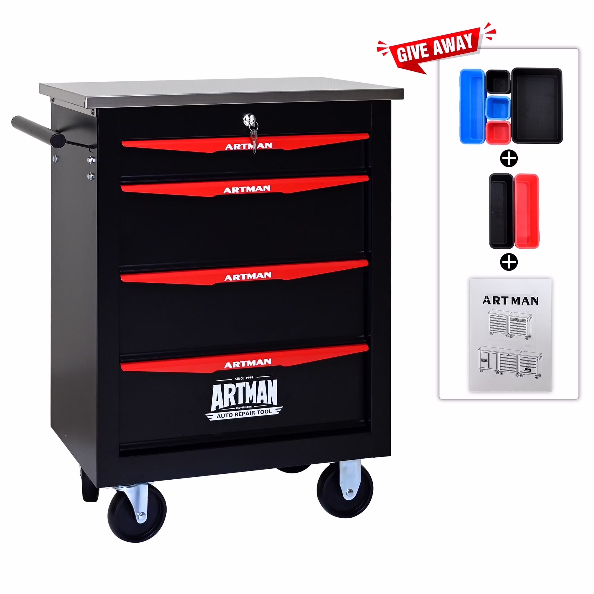 ARTMAN 6 Drawers Metal Rolling Storage Tool Chest Cabinet Cart with Wheels,with Key Locking and Parking Brake, Tool Box for Garage Workshop Warehouse - Image 7