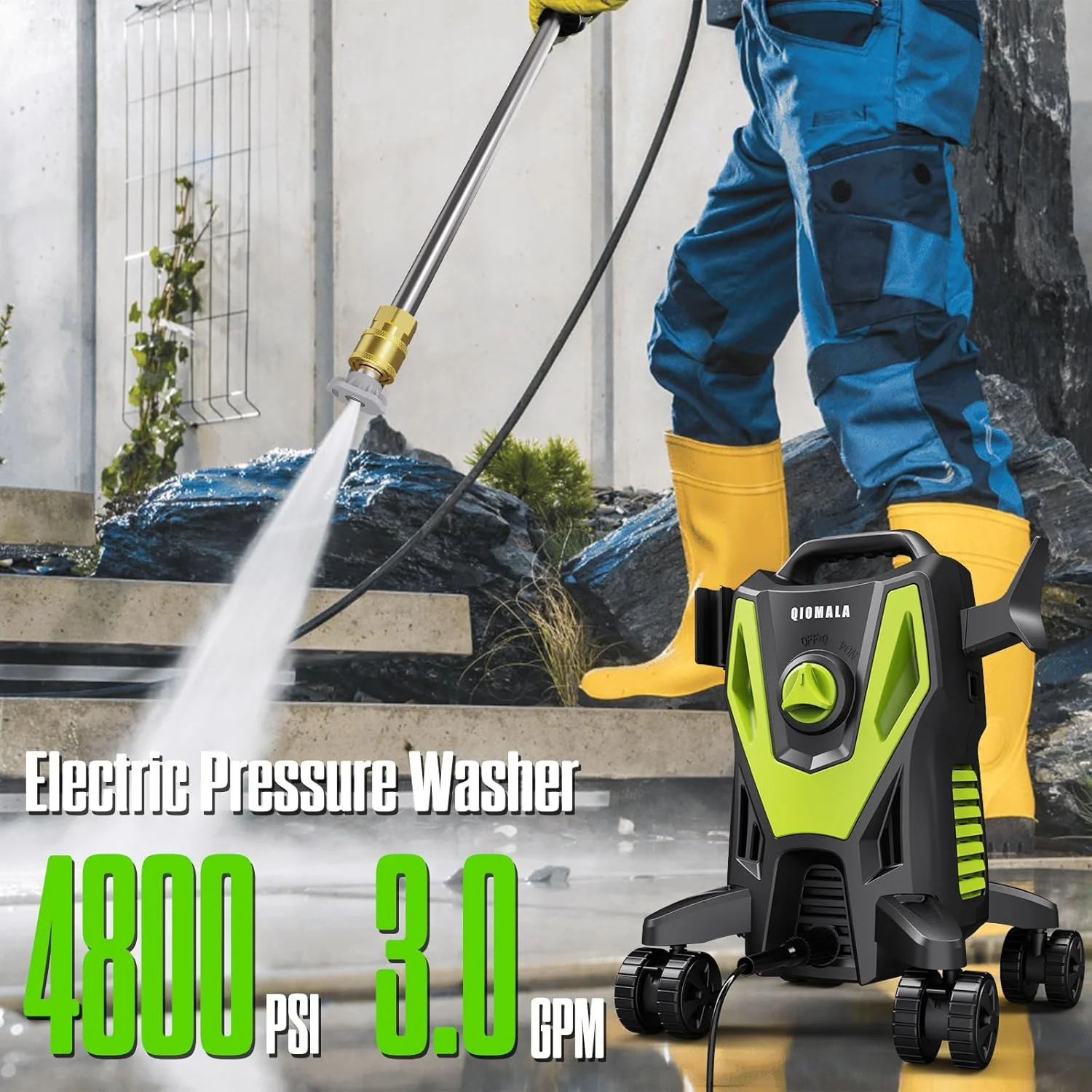 Electric Pressure Washer, 4800 PSI 3.0GPM High Pressure Cleaning Machine with 35 FT Power Cord, 20 FT Hose, Foam Cannon, 4 Nozzles,Easy Store for Car/Garage/Patio, Green - Image 3