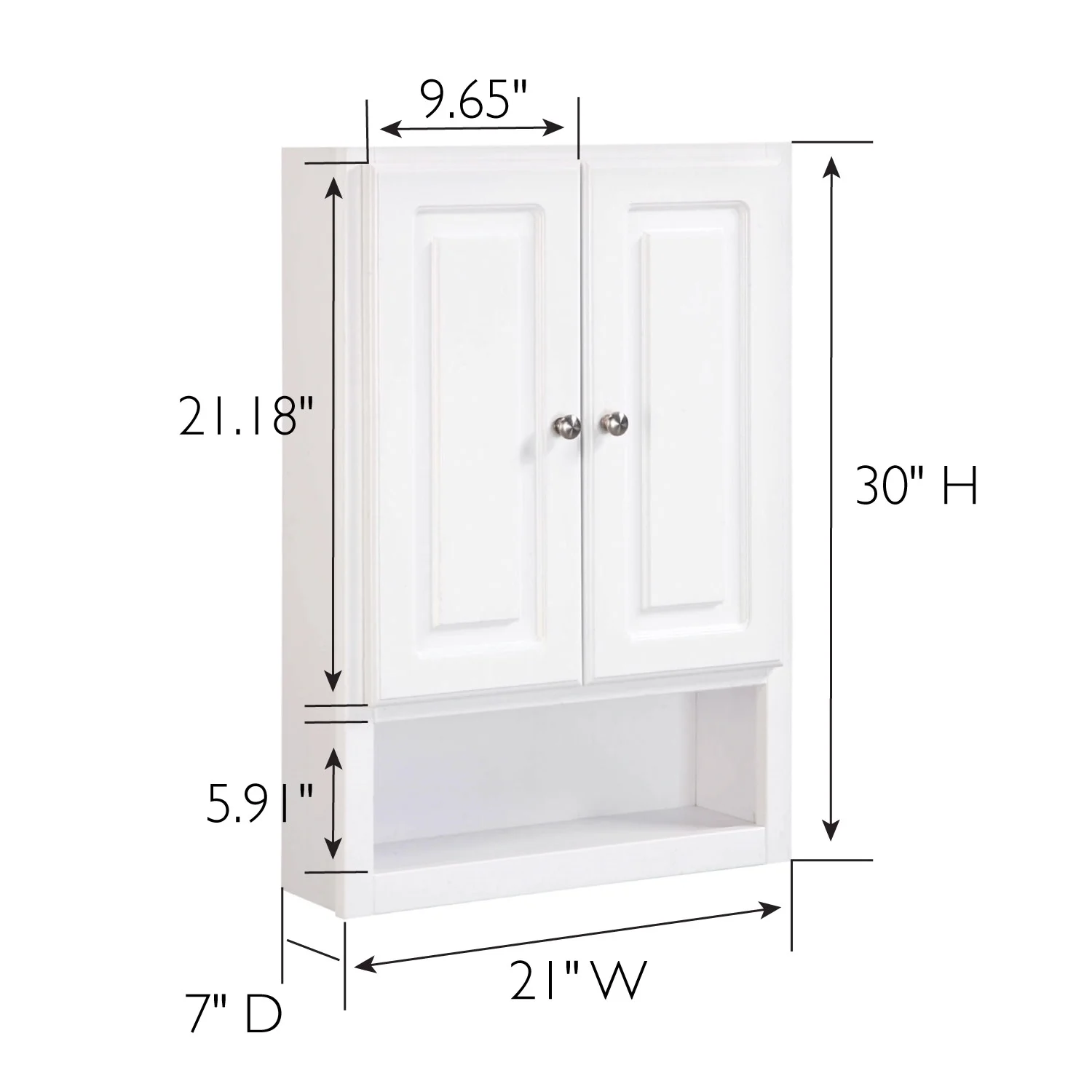 Design House Concord Wood 2-Door Bath Wall Mount Storage Cabinet (21 x 7 x 30), White - Image 5