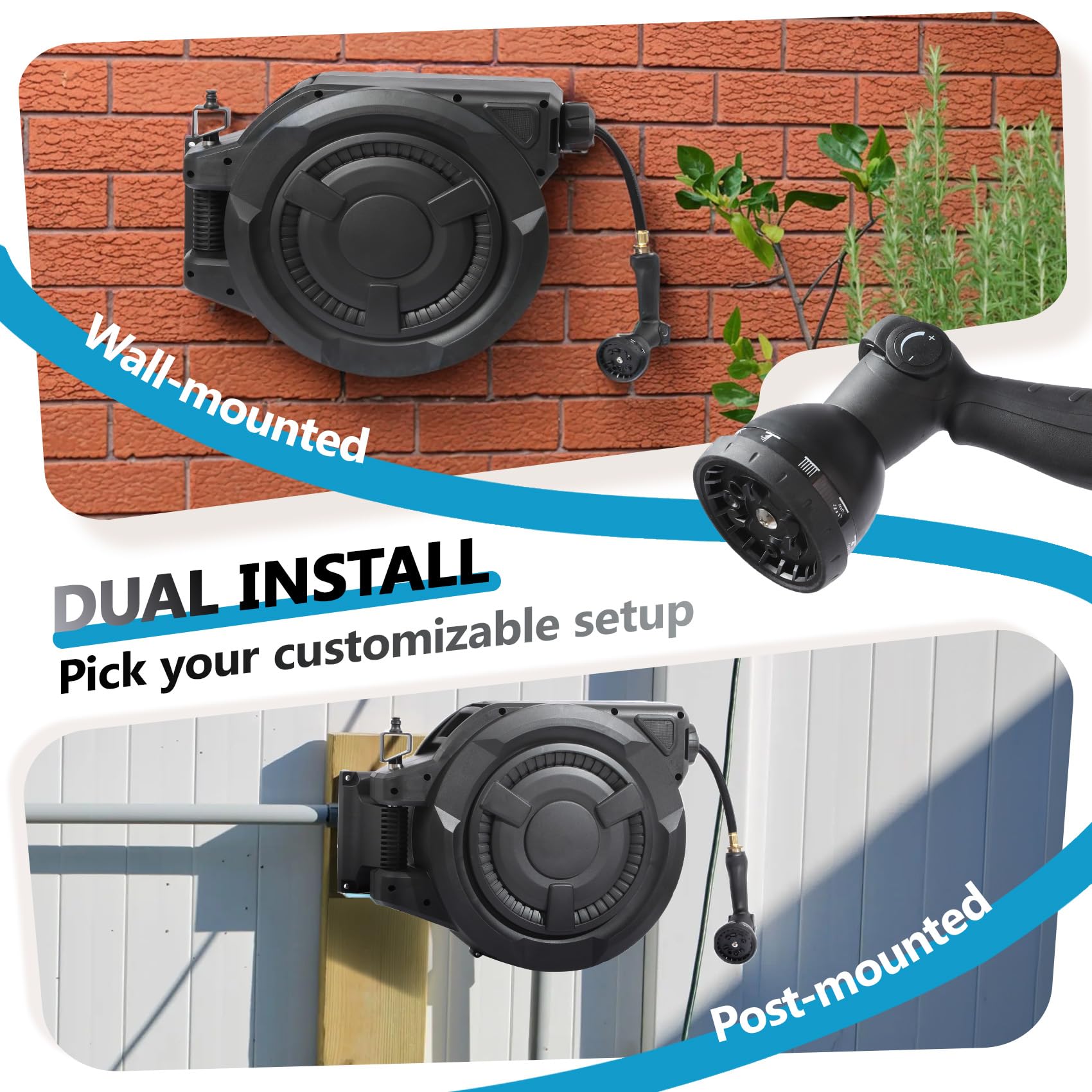 100 ft Wall Mounted Garden Hose Reel, 1/2 Inch Hose with 180° Swivel - Image 7