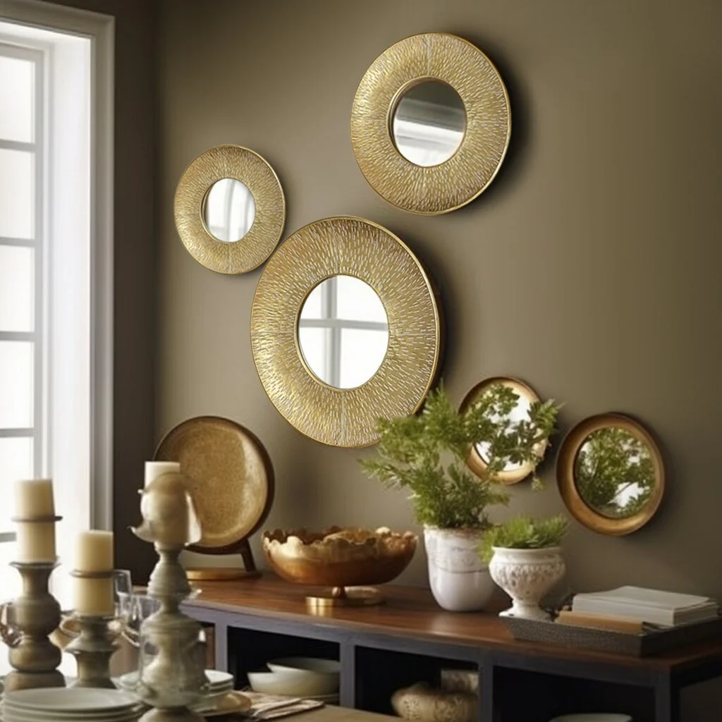 3-Piece Gold Metal Round Wall Mirror Set, 22.25" Diameter x 2.36" Deep, Decorative Wall Mirrors - Image 4