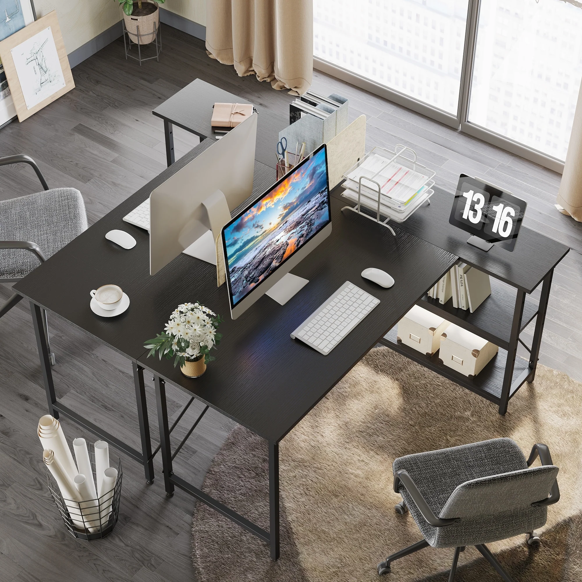 Small L Shaped Computer Desk with Storage Shelves, Compact Corner Workstation for Home Office and Study - Image 22