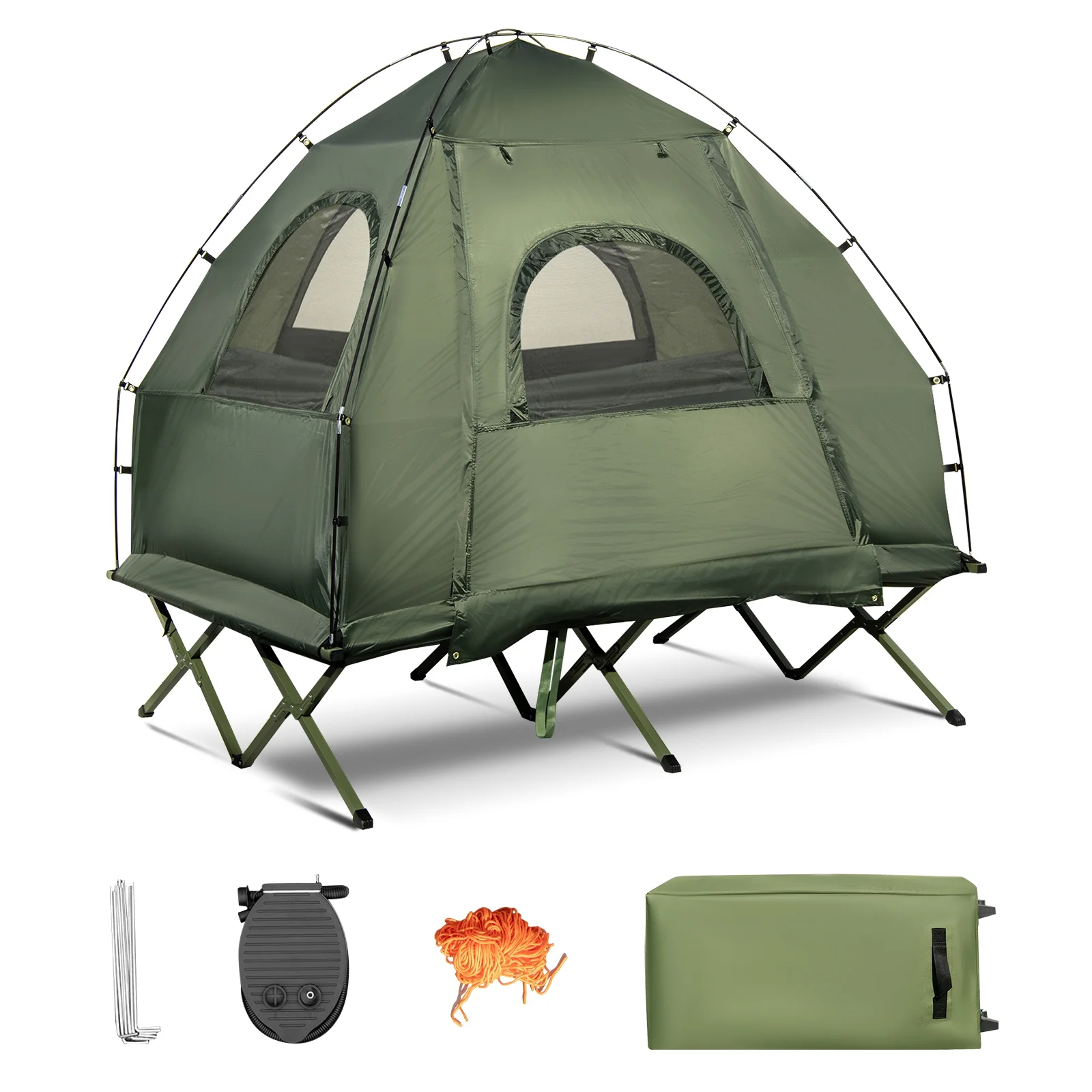Patiojoy Folding 2-Person Camping Tent Cot Portable Pop-Up Tent with Sleeping Bag&Air Mattress for Outdoor Activity - Image 10
