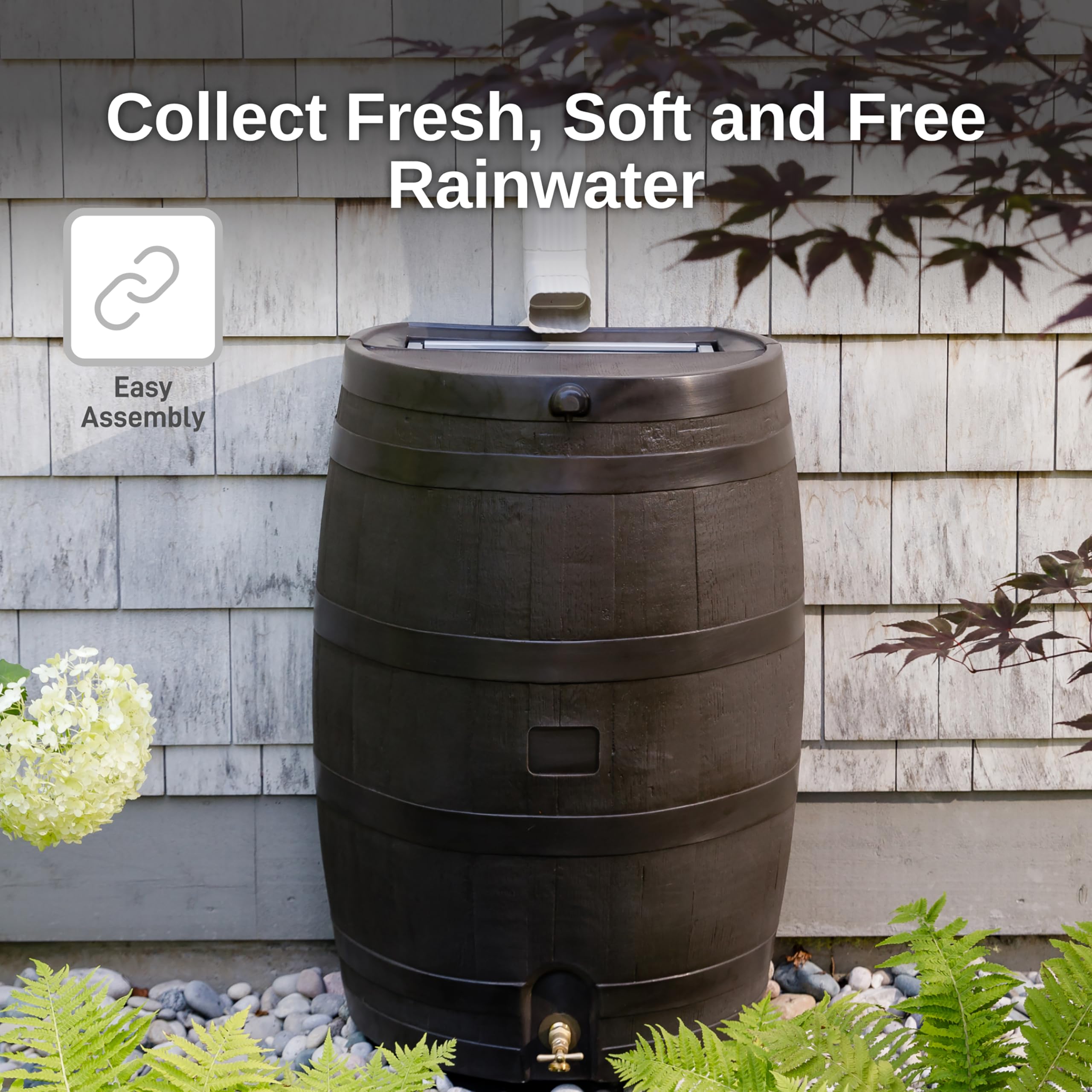 50 Gallon Rain Barrel with Brass Spigot, Large Outdoor Rainwater Collection and Storage Container for Garden - Image 36