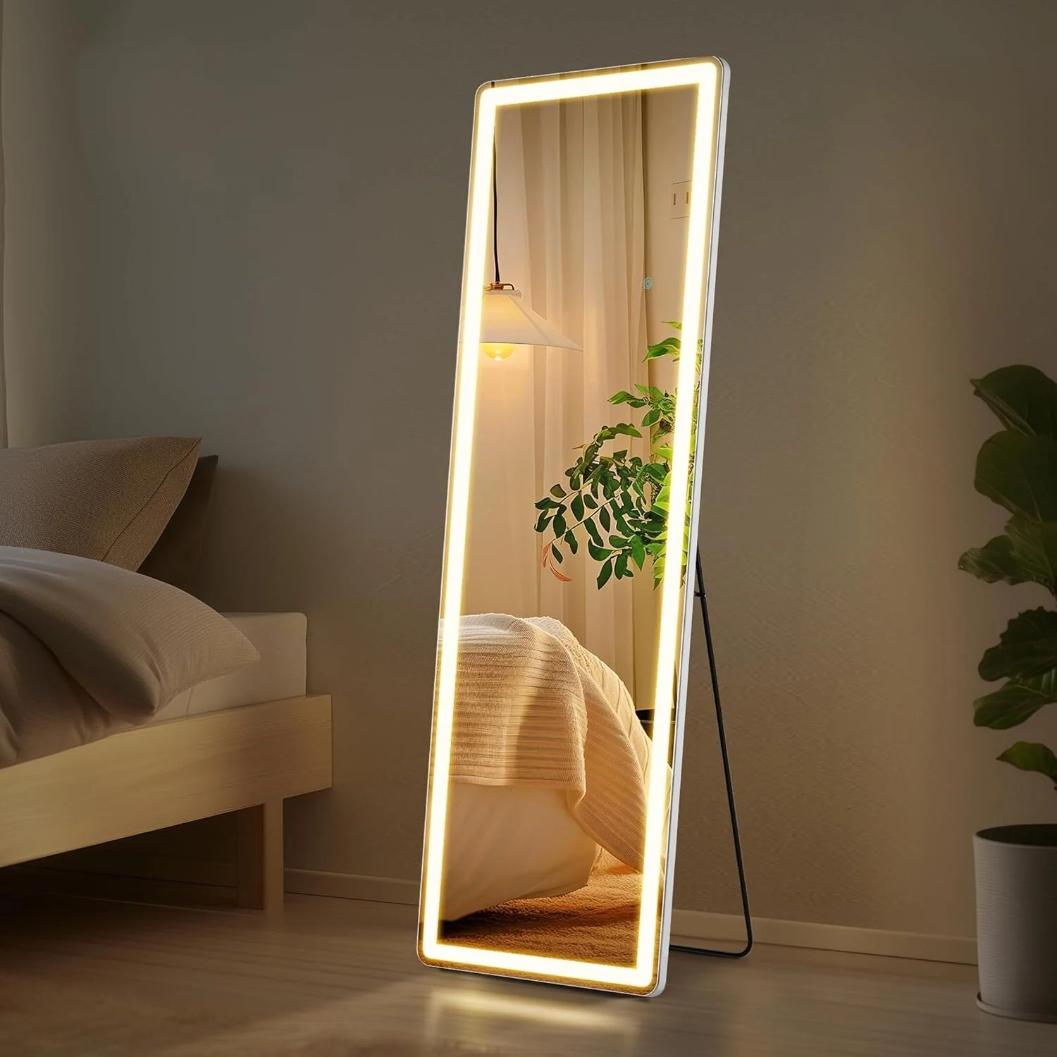 64 x 21 Inch Full Length LED Floor Mirror with Stand, Full Body Wall Mounted Mirror - Image 2