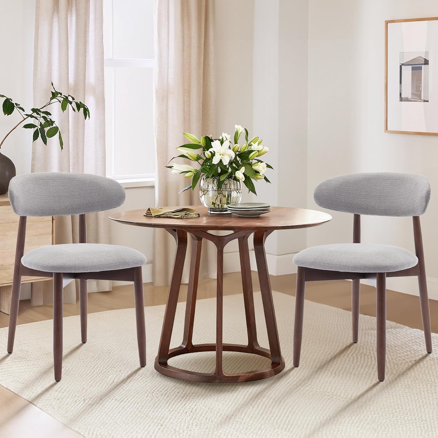 Wooden Dining Chairs Set of 4, Upholstered Kitchen Side Chairs, Beige - Image 13