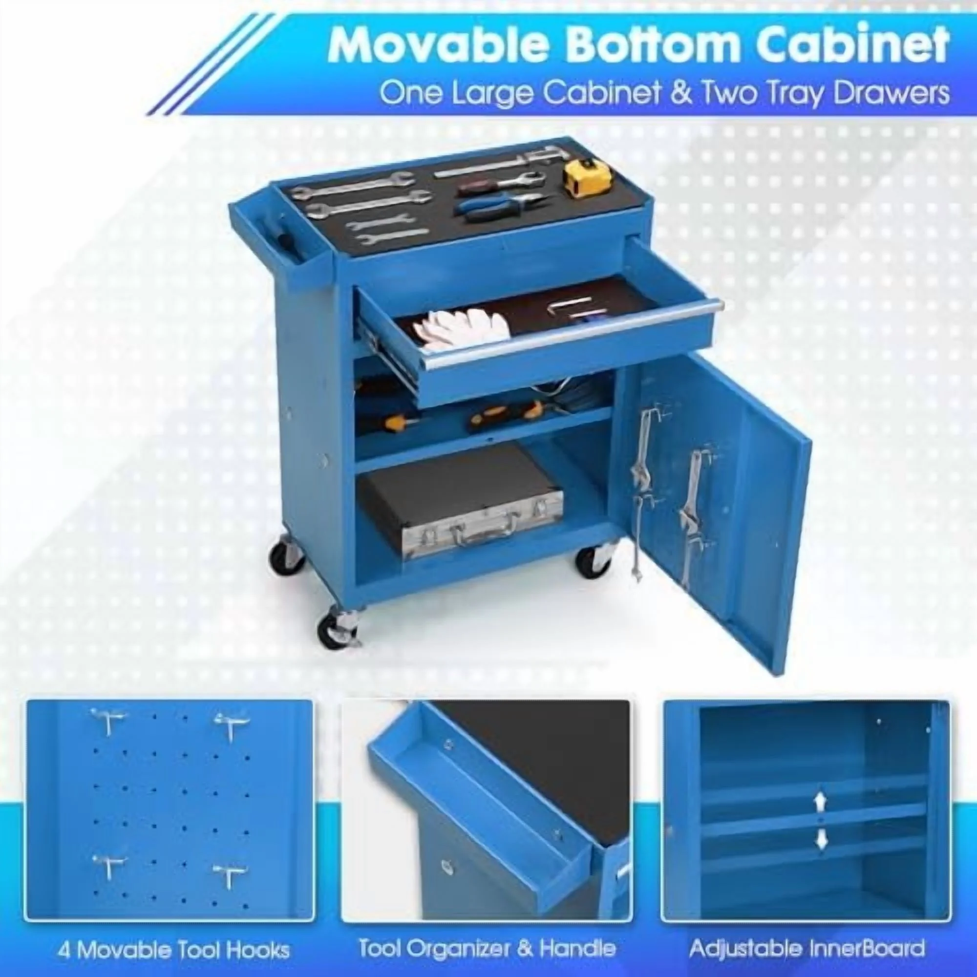 5-Drawer Rolling Tool Chest -C 2-in-1 Lockable Tool Box with Wheels, Sliding Drawers & Detachable Top -C Garage & Workshop Storage Cabinet, Green - Image 12
