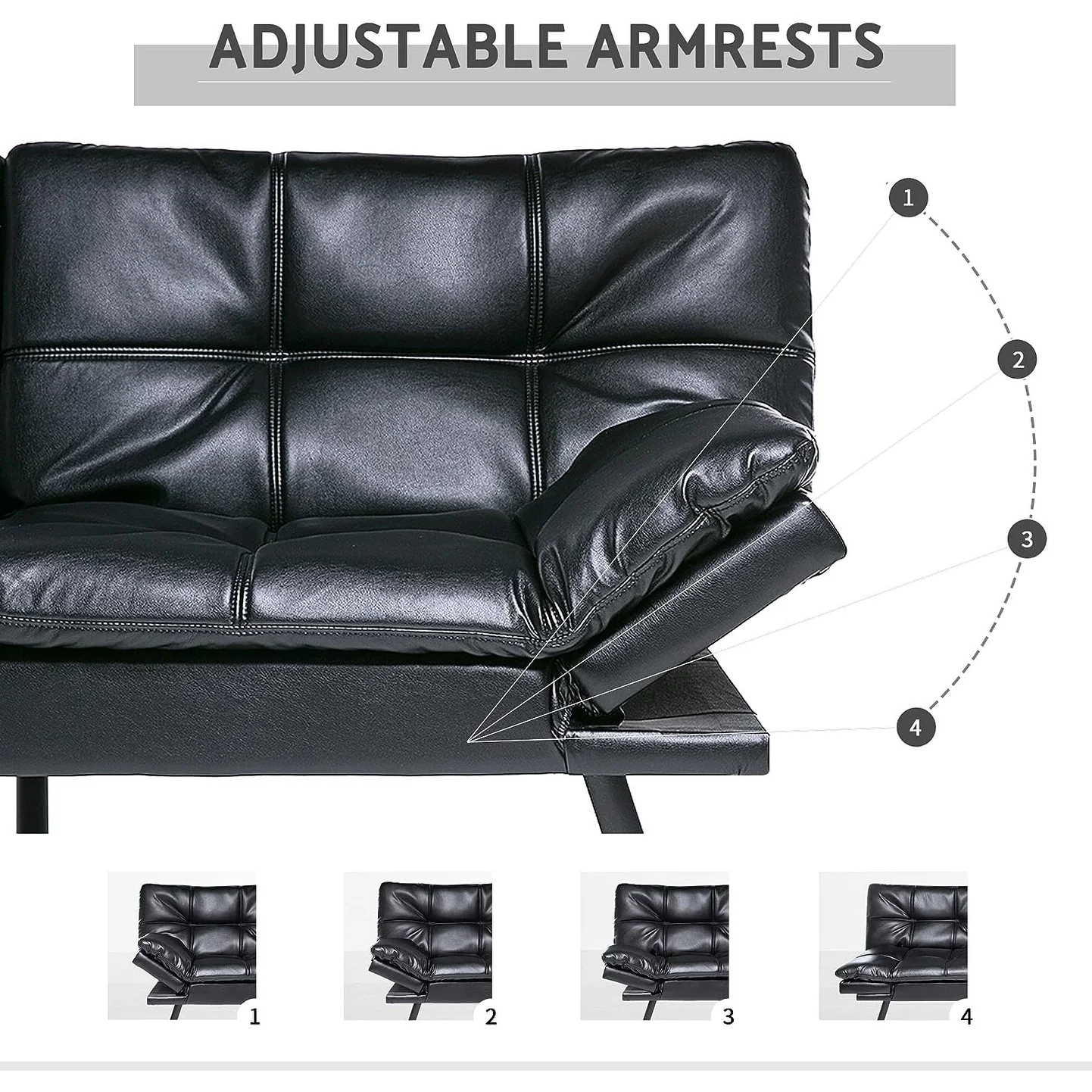 Convertible Futon Sofa Bed with Memory Foam, Foldable Loveseat Sleeper with Adjustable Armrests - Image 18
