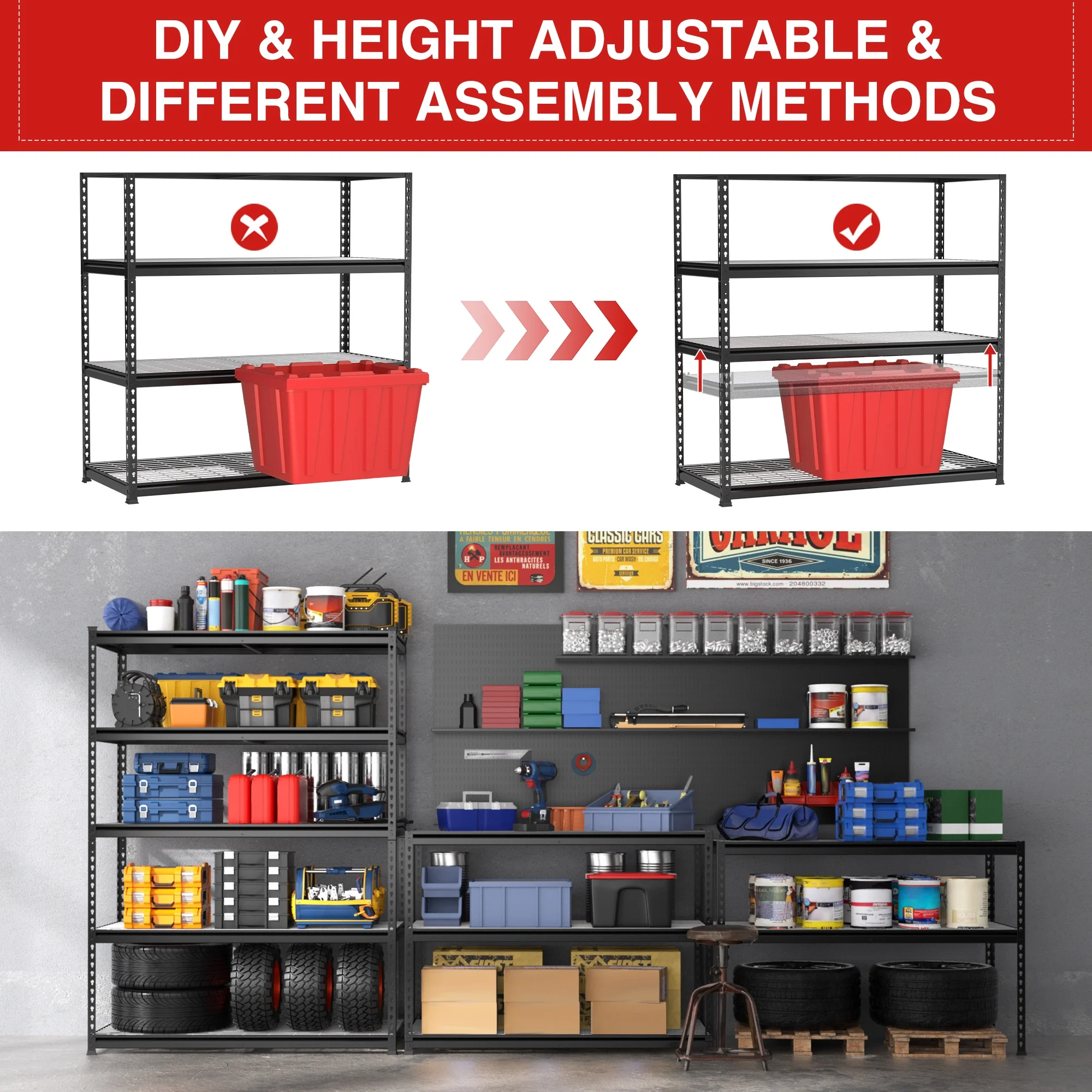 WORKPRO 4000 lbs 5-Tier Metal Shelving Unit, 72-H x 48-W x 24-D, Heavy Duty Adjustable Storage Rack, for Garage, Basement, Warehouse, Workshop - Image 5