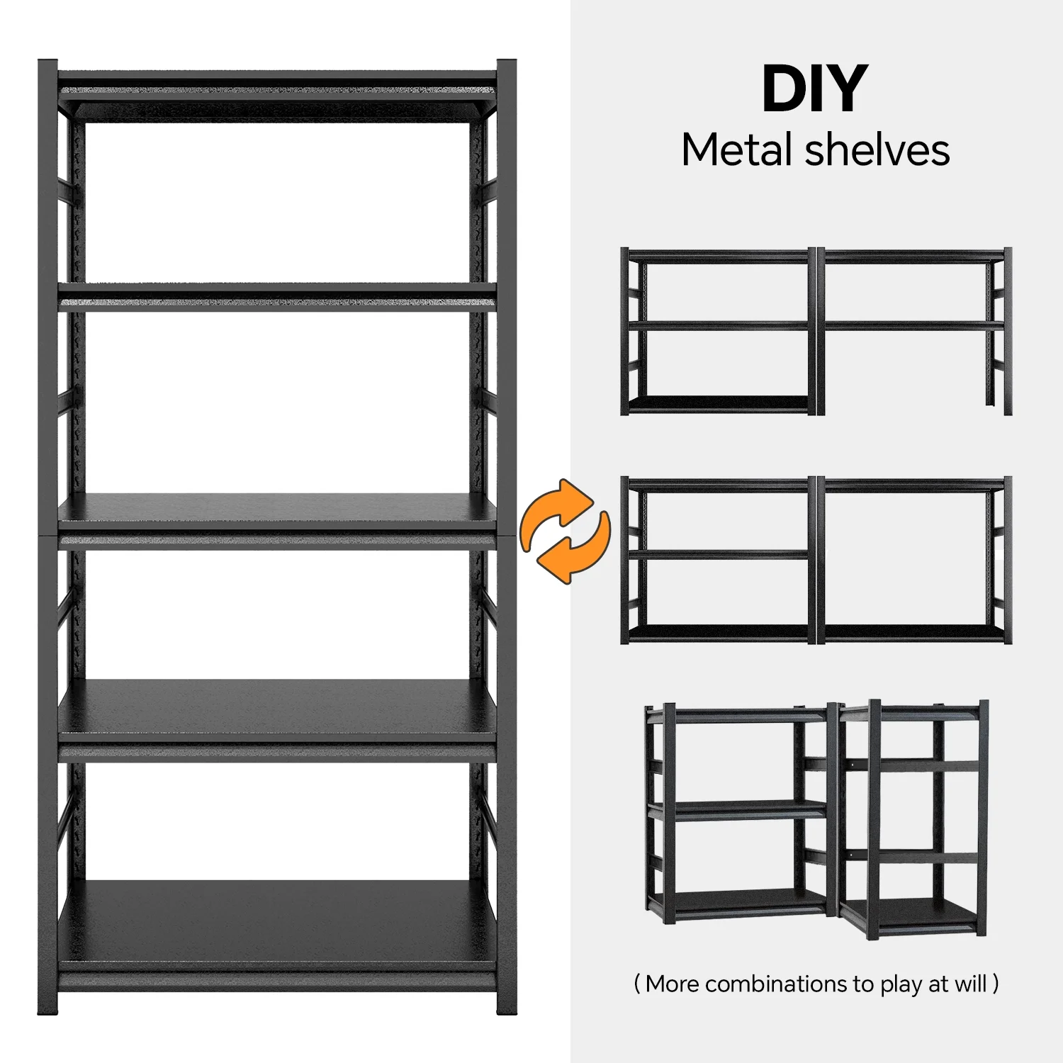 COOKCOK 5-Tier Storage Shelving Unit, Metal Shelf, 39.4"x15.8"x 63", Adjustable Garage Storage Shelf, Load Up to 2000LBS, Kitchen Shelf with Protective Side - Image 5