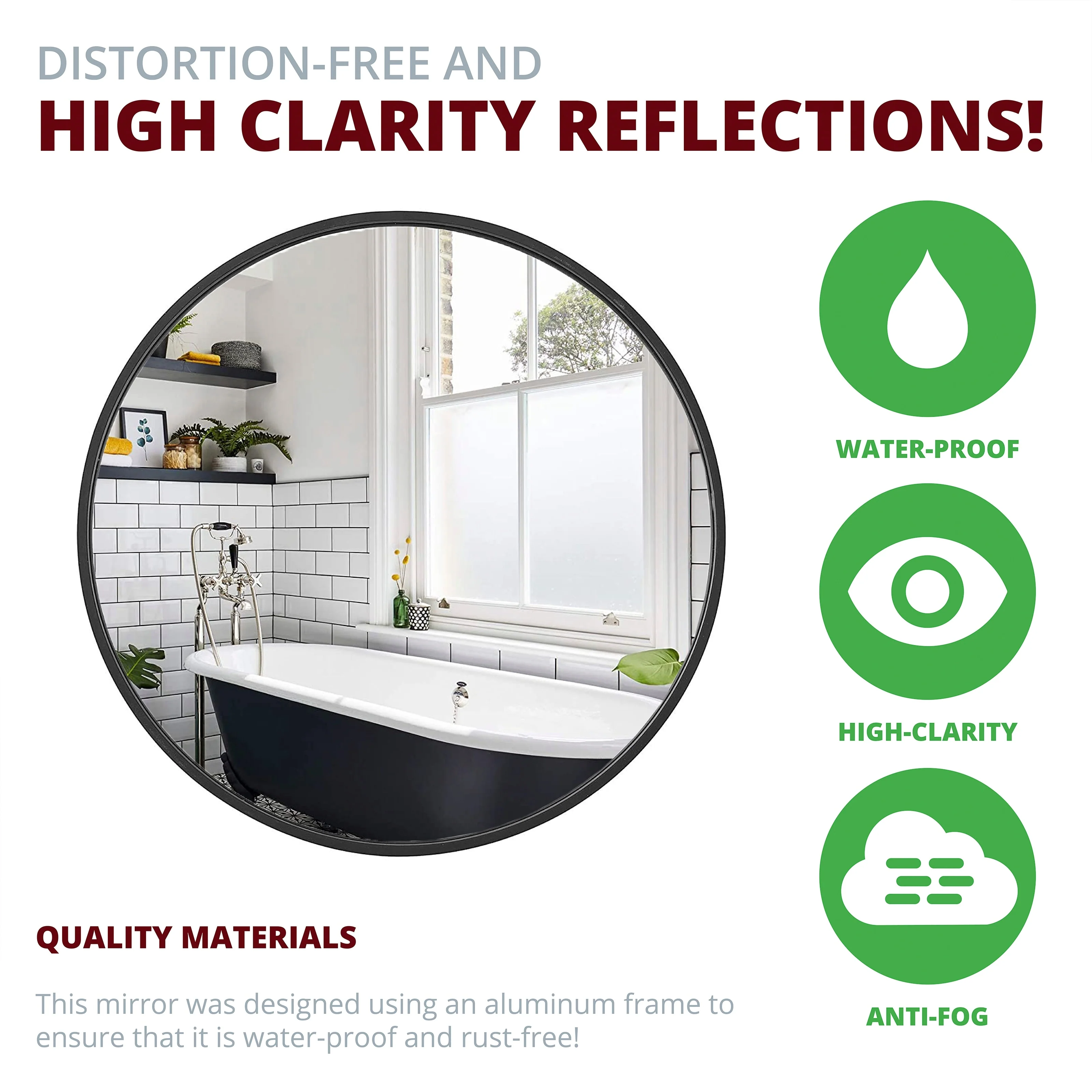 Modern Round Aluminum Wall Mirror, Decorative Circular Metal Frame Mirror for Living Room, Bedroom and Entryway - Image 4