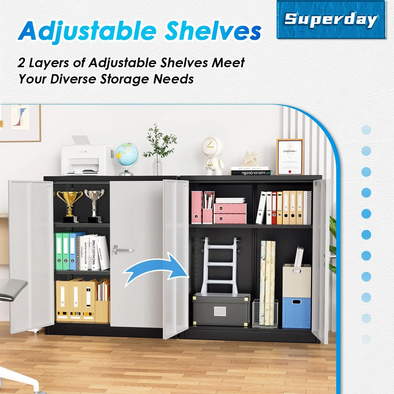 Superday Locking Metal Storage Cabinet with 2 Drawers, Lockable Garage Storage Cabinet with Locking Doors and Adjustable Shelves, Tool Cabinets for Home Office, School, Etc - Image 22